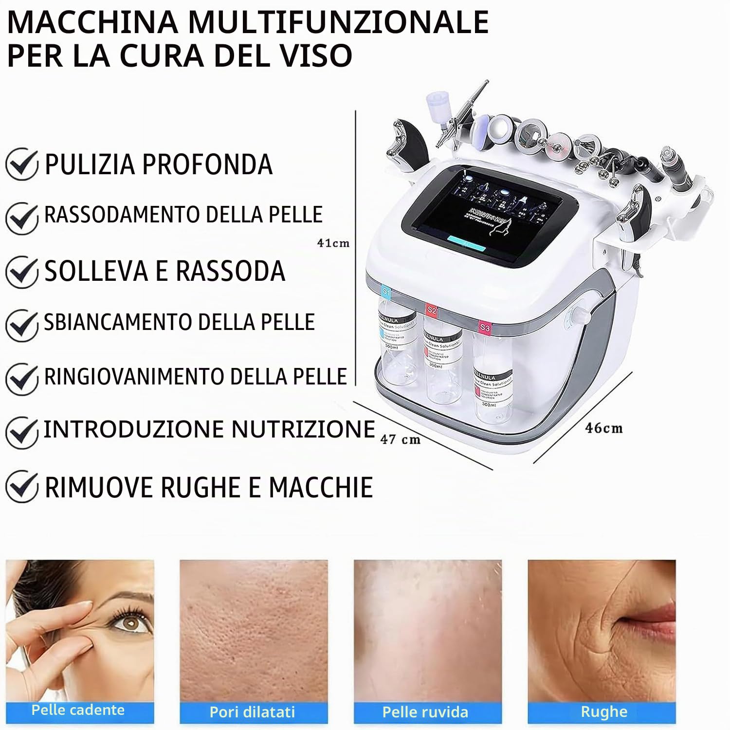 10 in 1 Macchina per la Bellezza per Viso – Idrodermoabrasione,Pulizia Profonda con Piccole Bolle,Ringiovanimento e Rassodamento,10 Testine,per Casa,Spa e Salone