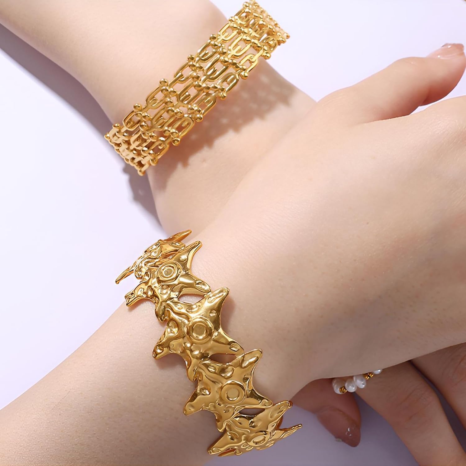 Gold Starfish Cuff Bracelets for Women Sea Star Shell Bangle Summer Beach Bracelet Adjustable Dainty Bangle Bracelet - Image 2