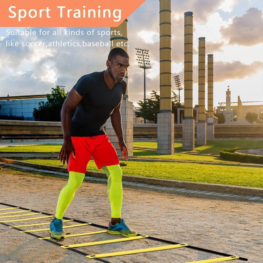 Drabinka do piłki nożnej, 4 m, 8 szczeblów, sprzęt do treningu prędkości i zwinności do piłki nożnej, piłki nożnej, koszykówki, zawiera torbę do przechowywania