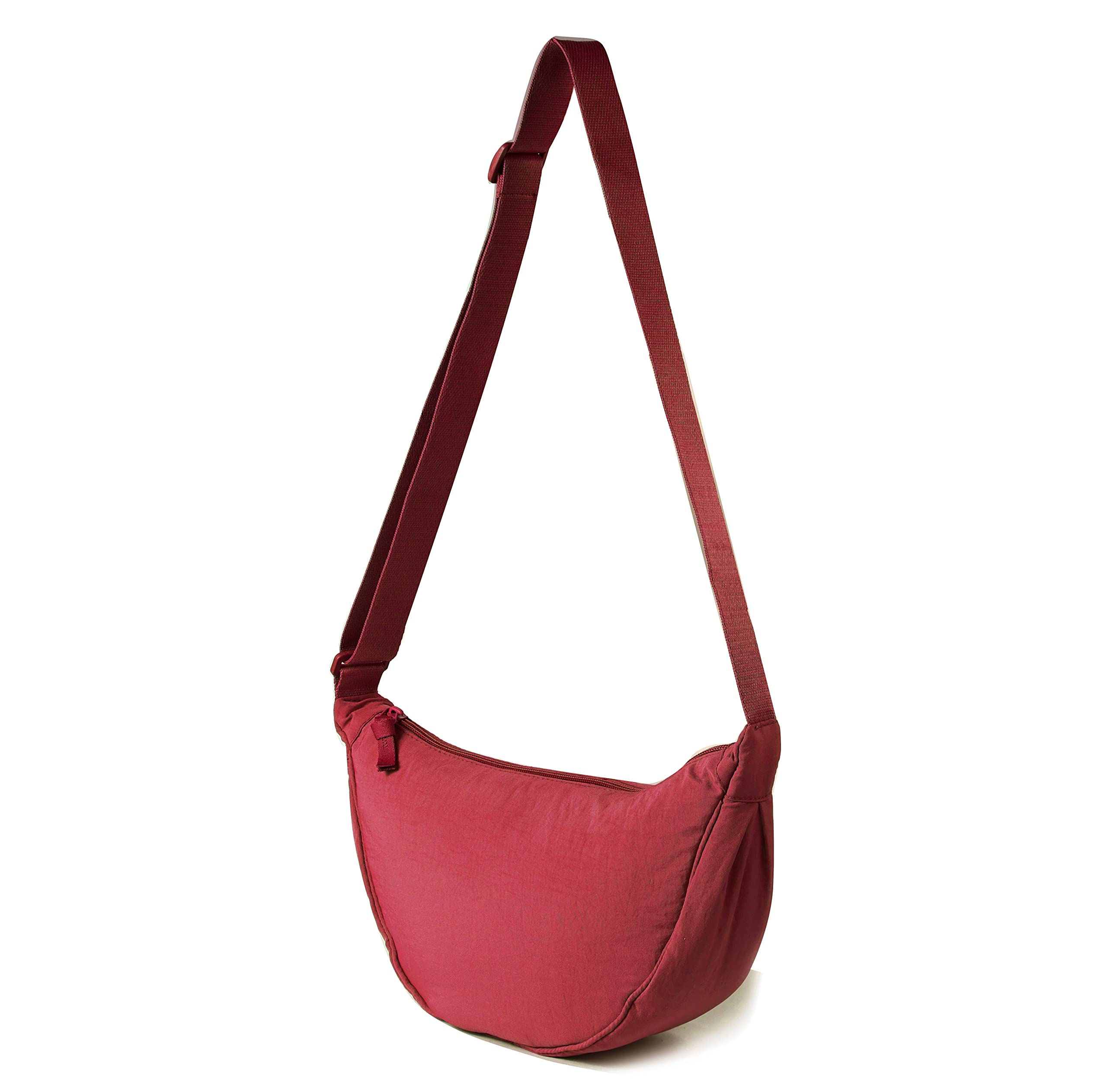MEISEE Nylon Crescent Crossbody Bag for Women Men Fanny Pack Crossbody Bag Dumpling Lightweight Travel Sling Bag, Wine Red, Cute