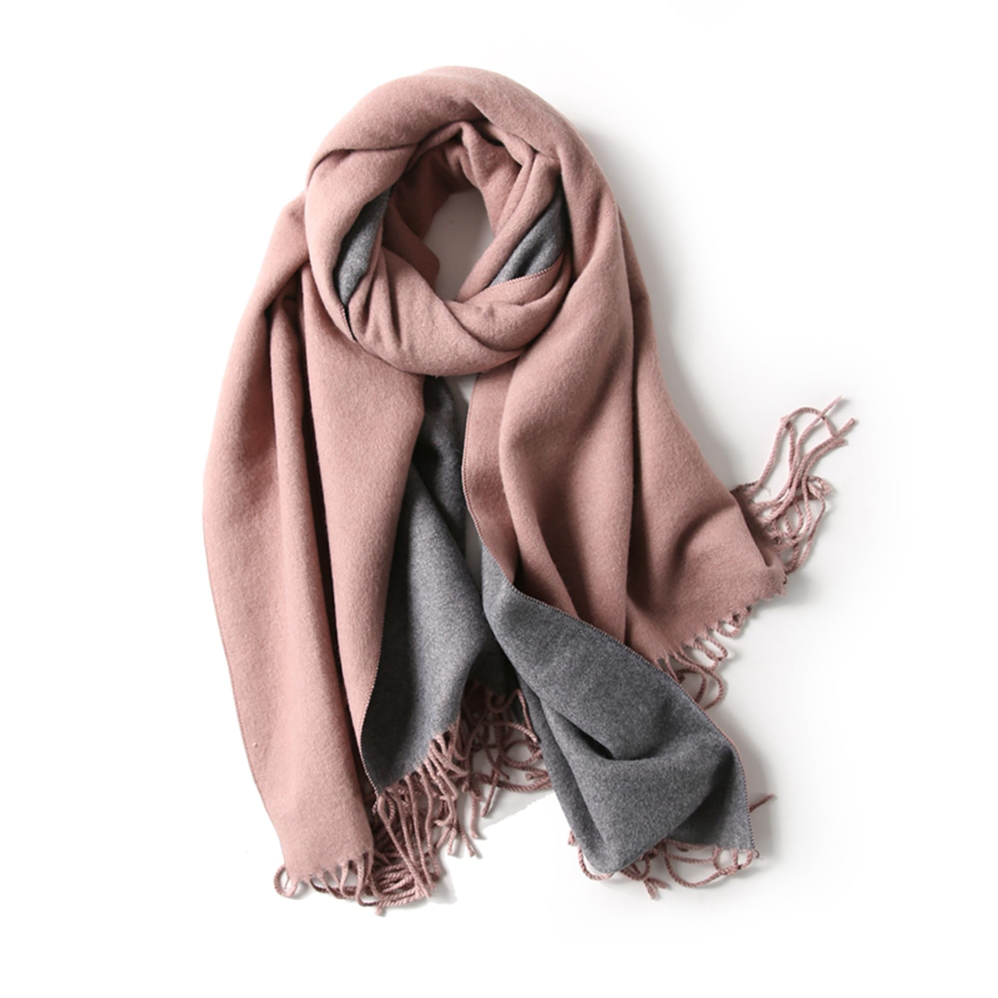 Winter Simple solid color imitation cashmere Women's Scarves & Wraps, thickened and warm double-sided two-color versatile Scarf tassel shawl with core yarn,78 x 27 inches Pink-Gray