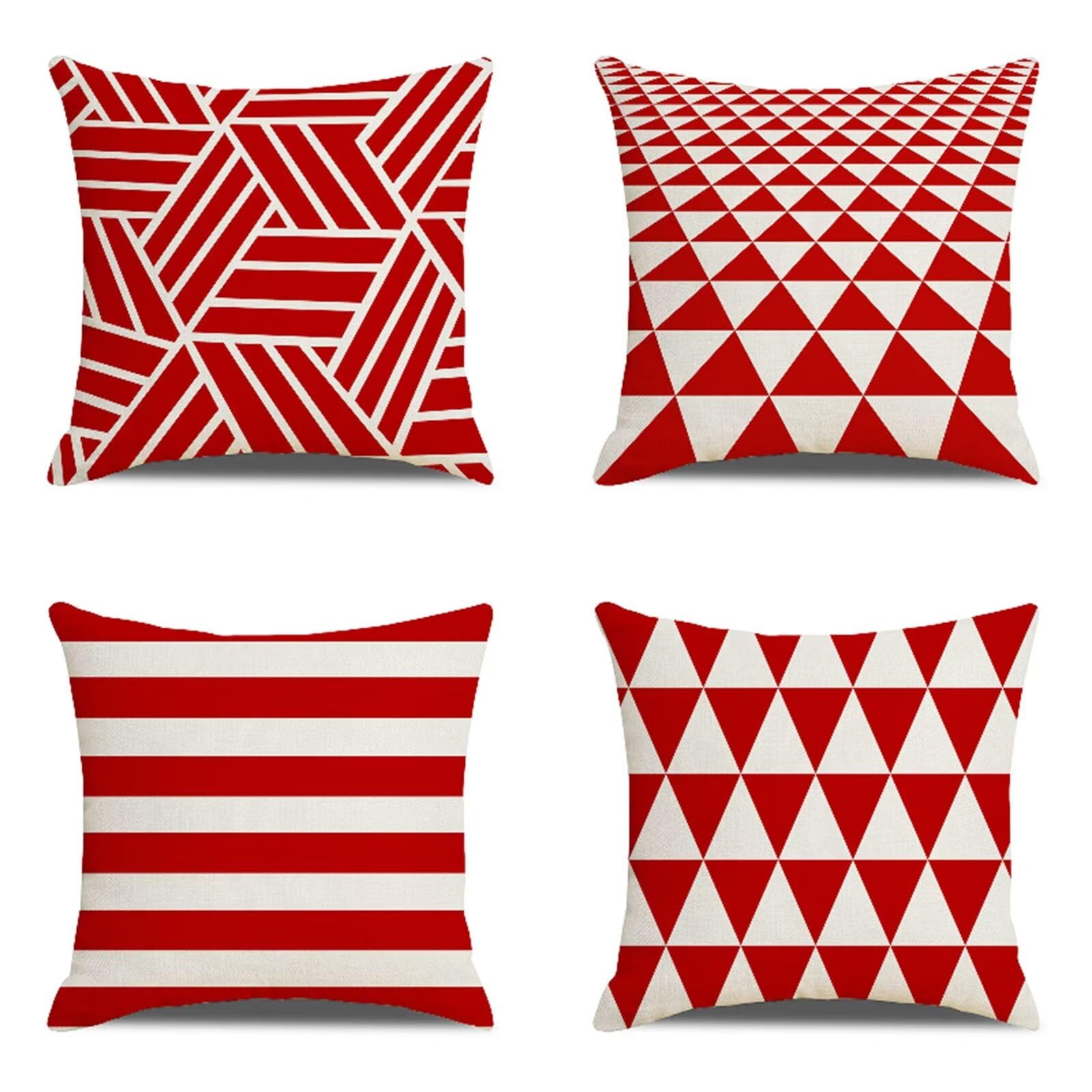 Juego de 4 Rojo Moderno Fundas de Cojines,Geometría Cojines Decoracion Impermeable 45x45cm,Otoño Fundas Cojín Suave Decorativas para,Sofá Sala de Estar Exterior Jardín Cojin,Cremallera Oculta HY-3083