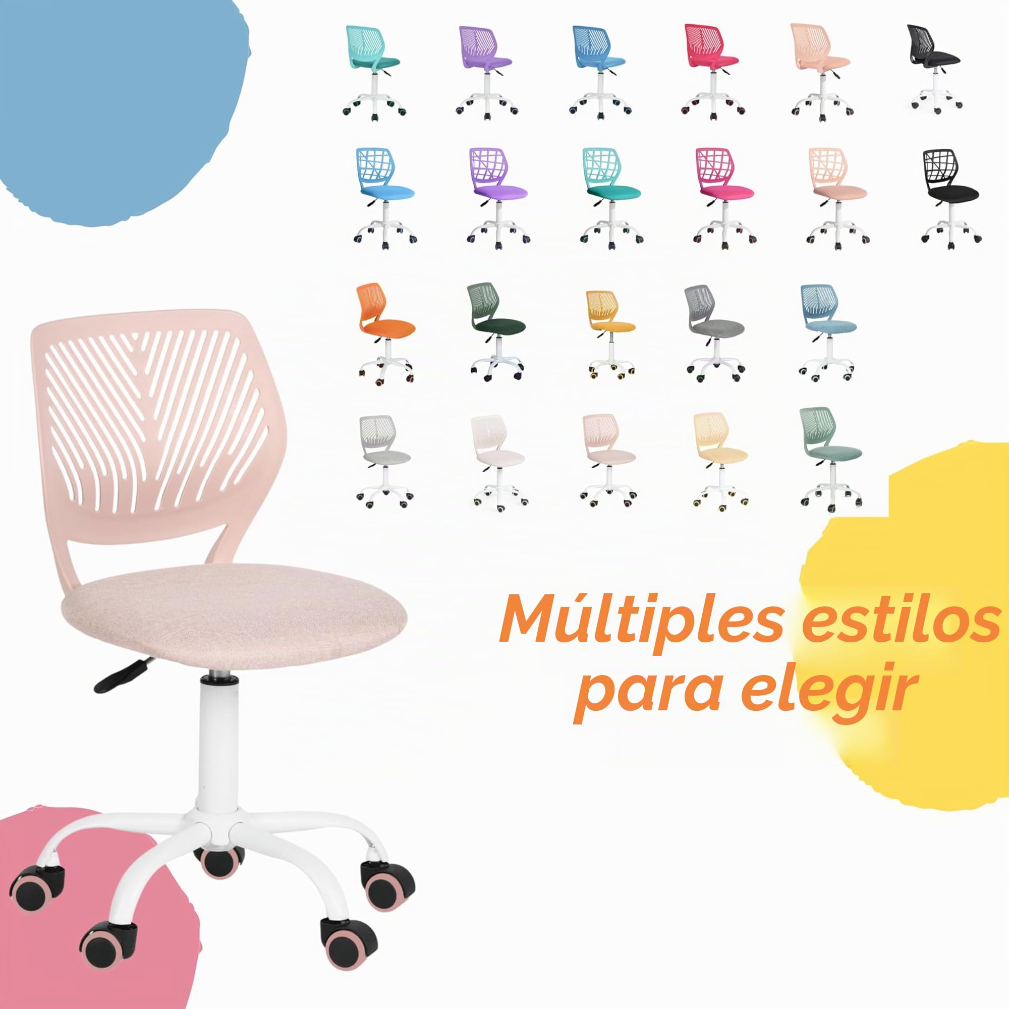 Homy Casa - Silla de escritorio de tela ergonómica giratoria sin reposabrazos, altura ajustable, silla de oficina en casa para niños y adolescentes, rosa Morandi