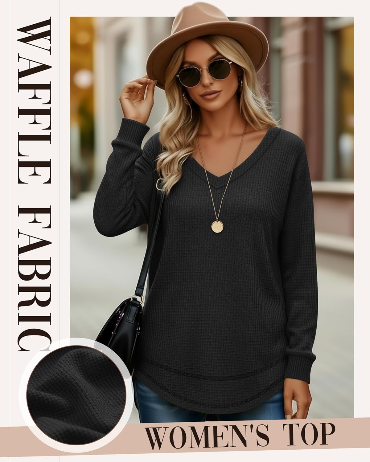 3 Pack Women's Waffle Knit Tunic Tops for Leggings Long Sleeve V Neck Sweatshirts Curved Hem Shirts 2026 Trendy - Image 3