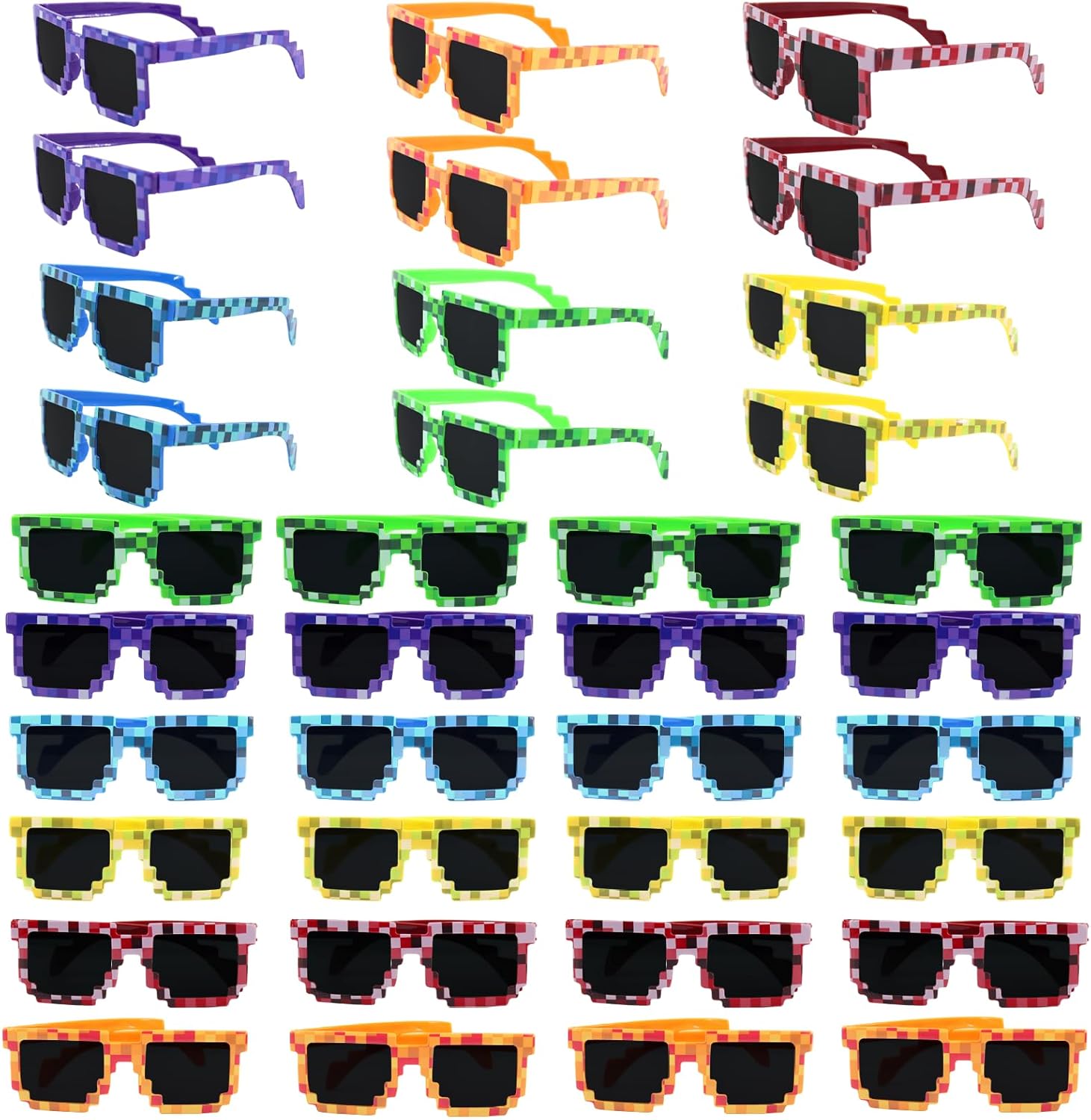36 Pack Pixel Sunglasses Bulk, 6 Colors Pixelated Mosaic Gamer Glasses Party Favors, Gamer Robot Pixelated Sunglasses for Kids Adults Boys Girls Birthday Photo Props Party Supplies
