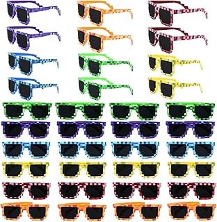 TUSAUW 36 Pack Pixel Sunglasses Bulk, 6 Colors Pixelated Mosaic Gamer Glasses Party Favors, Gamer Robot Pixelated Sunglasses for Kids Adults Boys Girls Birthday Photo Props Party Supplies