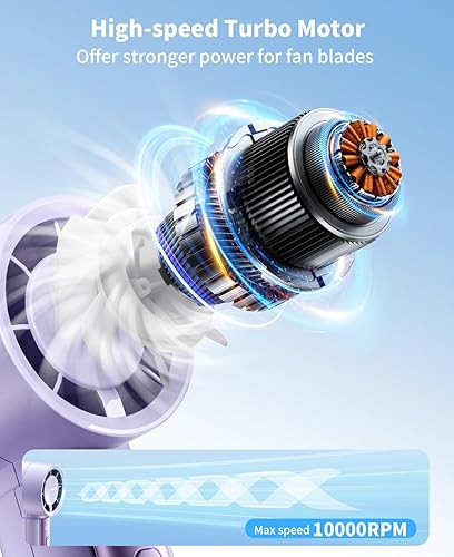 Miniatura 6 de coldSky Ventilador turbo portátil de mano, ventilador personal recargable de alta velocidad de 4000 mAh con 5 velocidades, pequeños ventiladores de