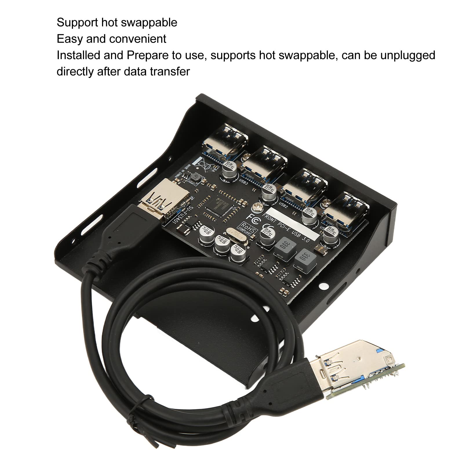 Panel frontal PCIE a USB 3.0 Hub con 4 puertos, panel frontal de PC de 3.5 pulgadas, lector de tarjetas interno PCIE adaptador USB con 4 puertos de salida USB 3.0 X para carcasa de computadora 8