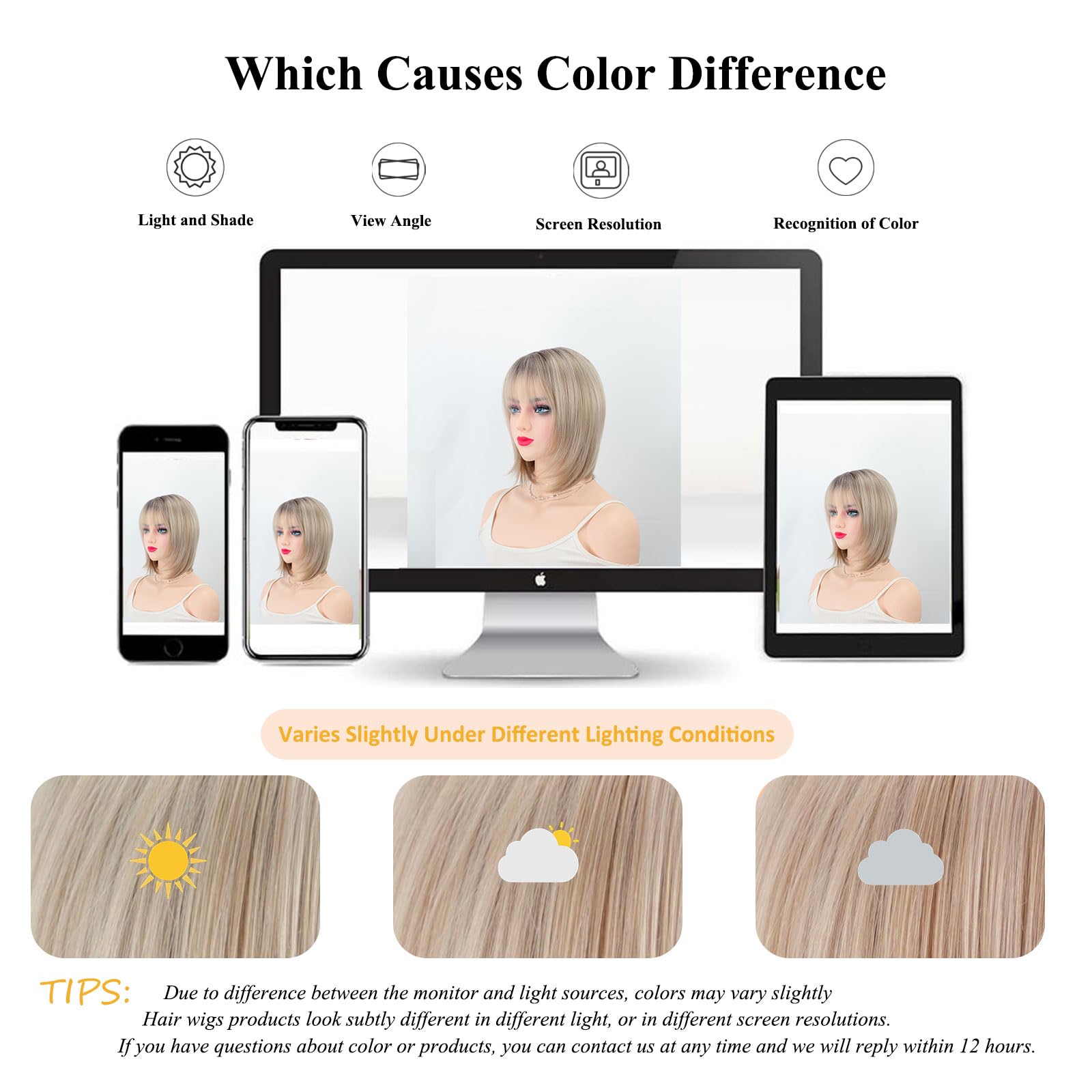 Perruque Femme Naturelle Perruque Bob Dégradée Court avec Frange Volume et Style pour Quinquagénaires Grand-mère Couvre Cheveux Blancs Perruques Synthétique Naturels Blond Clair Ombré