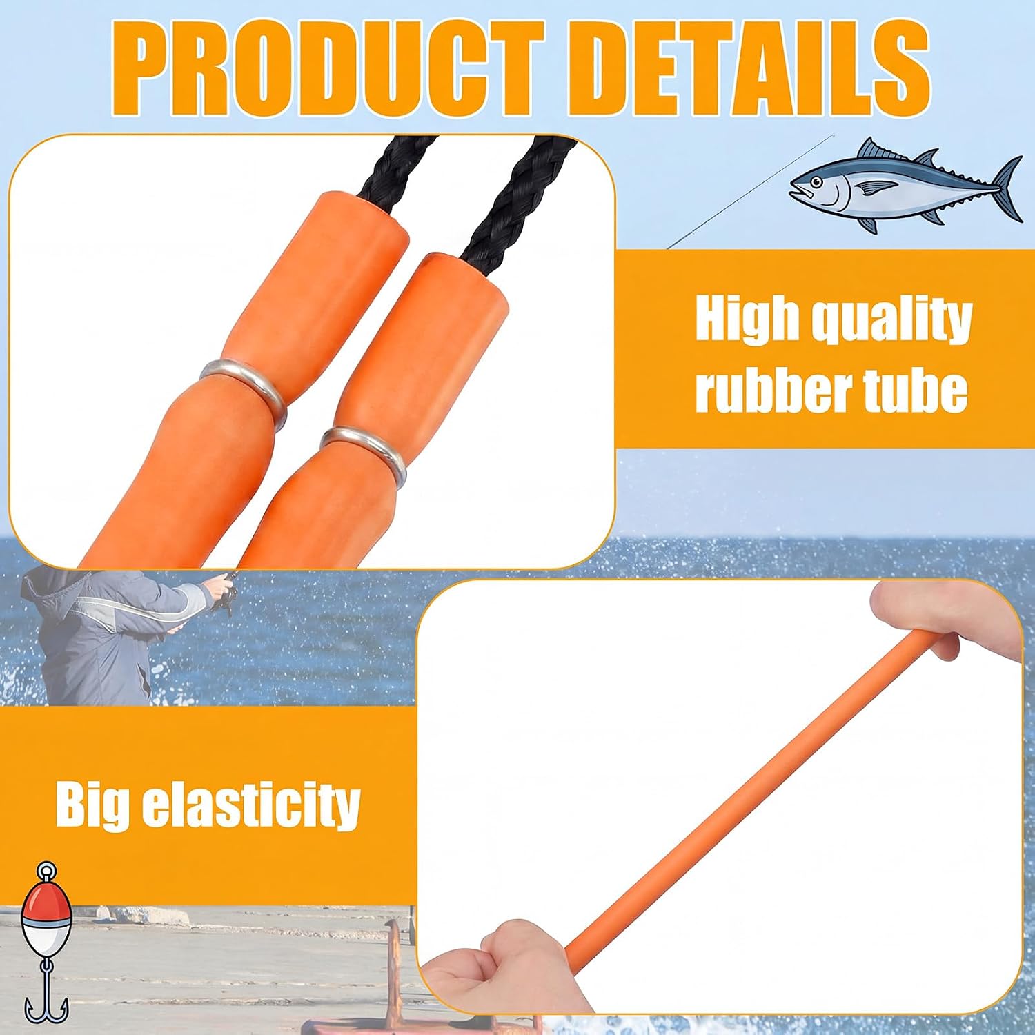 Halloscume 6 Pcs Pole Spear Sling Speargun Rubber Hawaiian Sling Fishing Spear 0.4" Od x 29" Long Speargun Bands Fishing Equipment Tool for Harpoon Spearfishing Diving