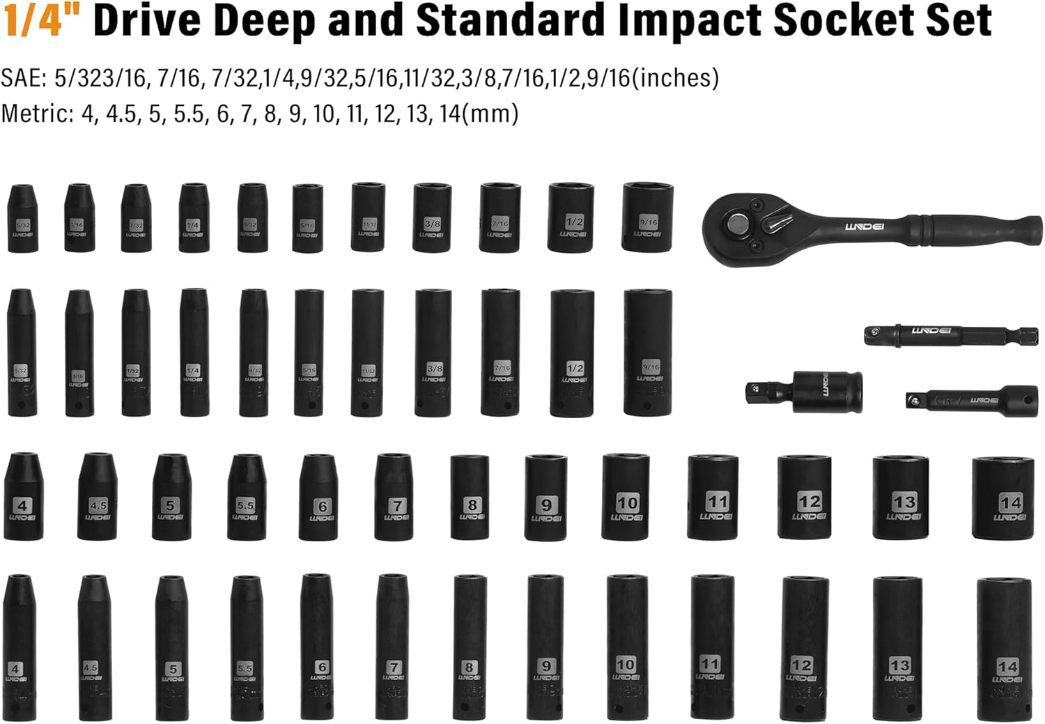 LLNDEI 49 PCS 1/2 Socket Wrench Set&52 PCS 1/4 Impact Socket Set