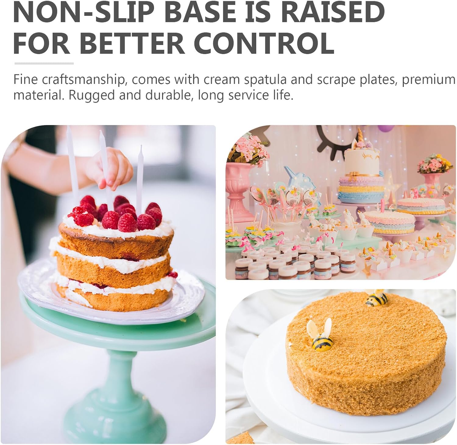 Rotating Cake Turntable Decorating Stand DIY with Scraper Spatula Non-slip Stable Base for Smooth Cake Icing at Home