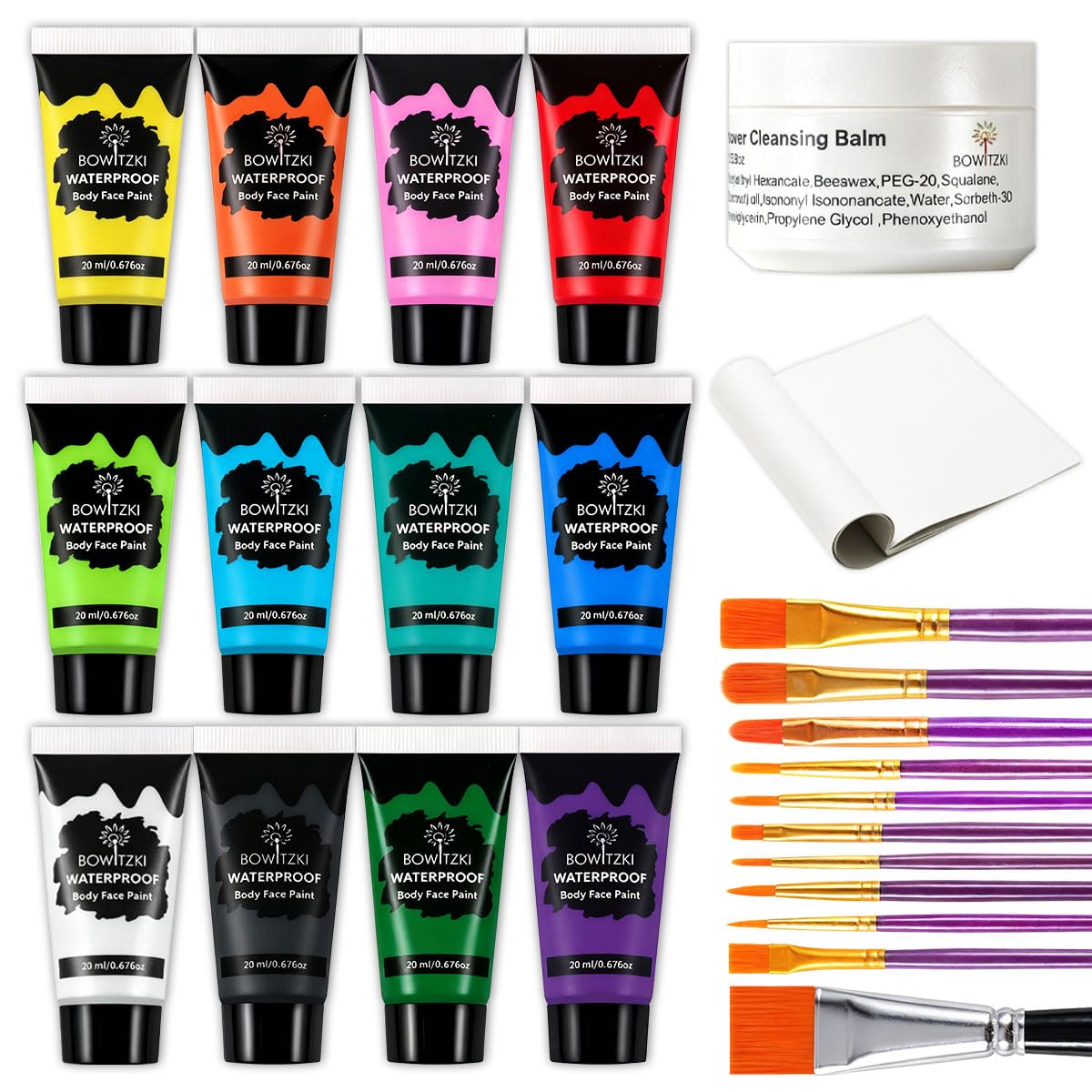 Bowitzki Set di 12 colori per il viso, impermeabili e a prova di sbavature, crema a prova di sudore, per Halloween, carnevale, feste cosplay