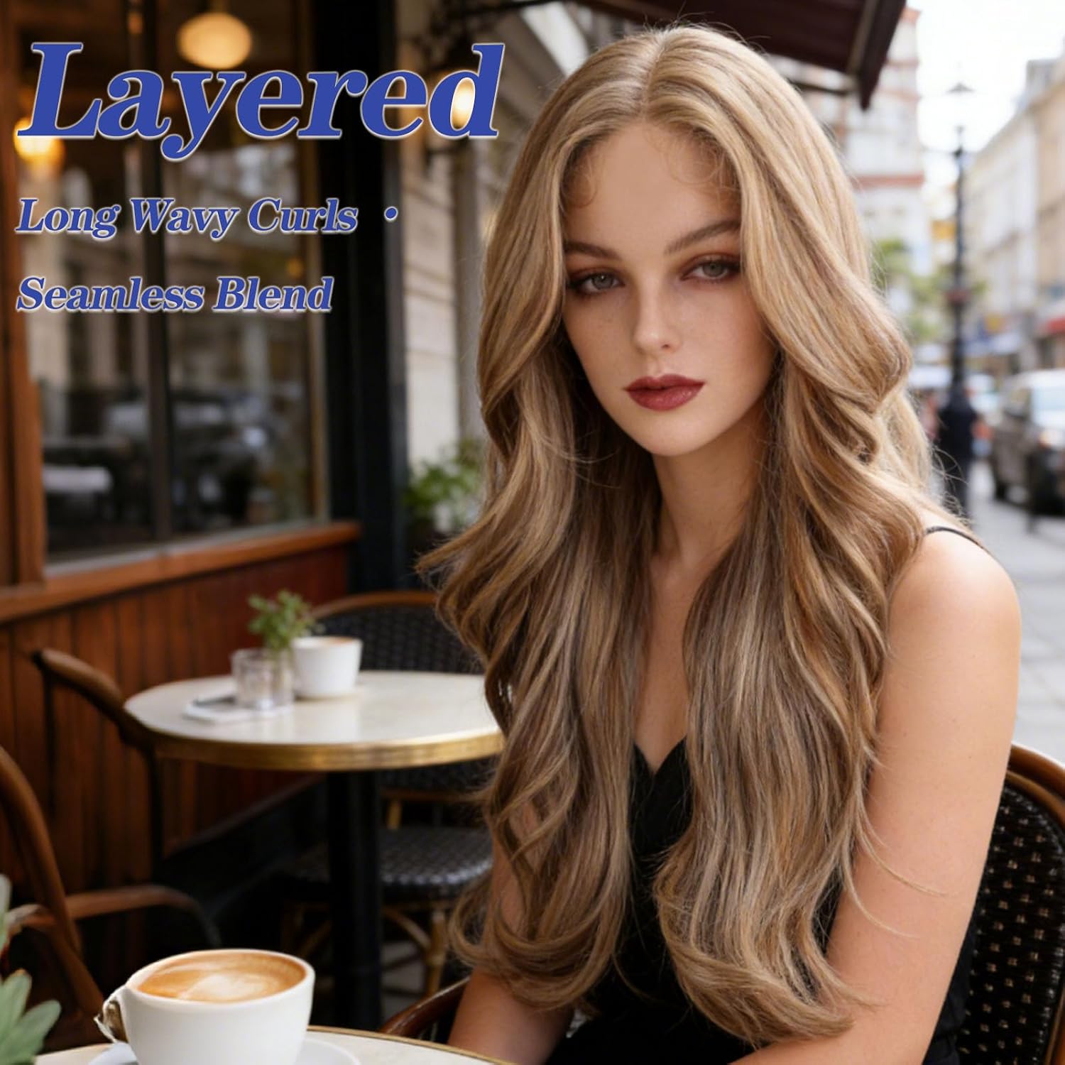 WIGENIUS Lace Front Wigs 24 Inch Long Curly Synthetic Wig for Women - Matte Honey Tea Brown Middle Part Wig with Baby Hair, Hand-Tied Scalp, Soft Breathable Heat Resistant Hair for Natural Looking