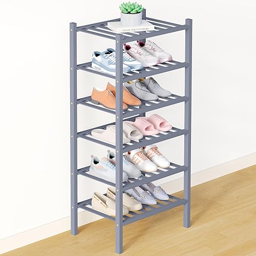 Miniatura 24 de Smiry Zapatero de bambú para clóset, organizador de zapatos apilable de 4 niveles largo de madera, estante de almacenamiento de zapatos Negro