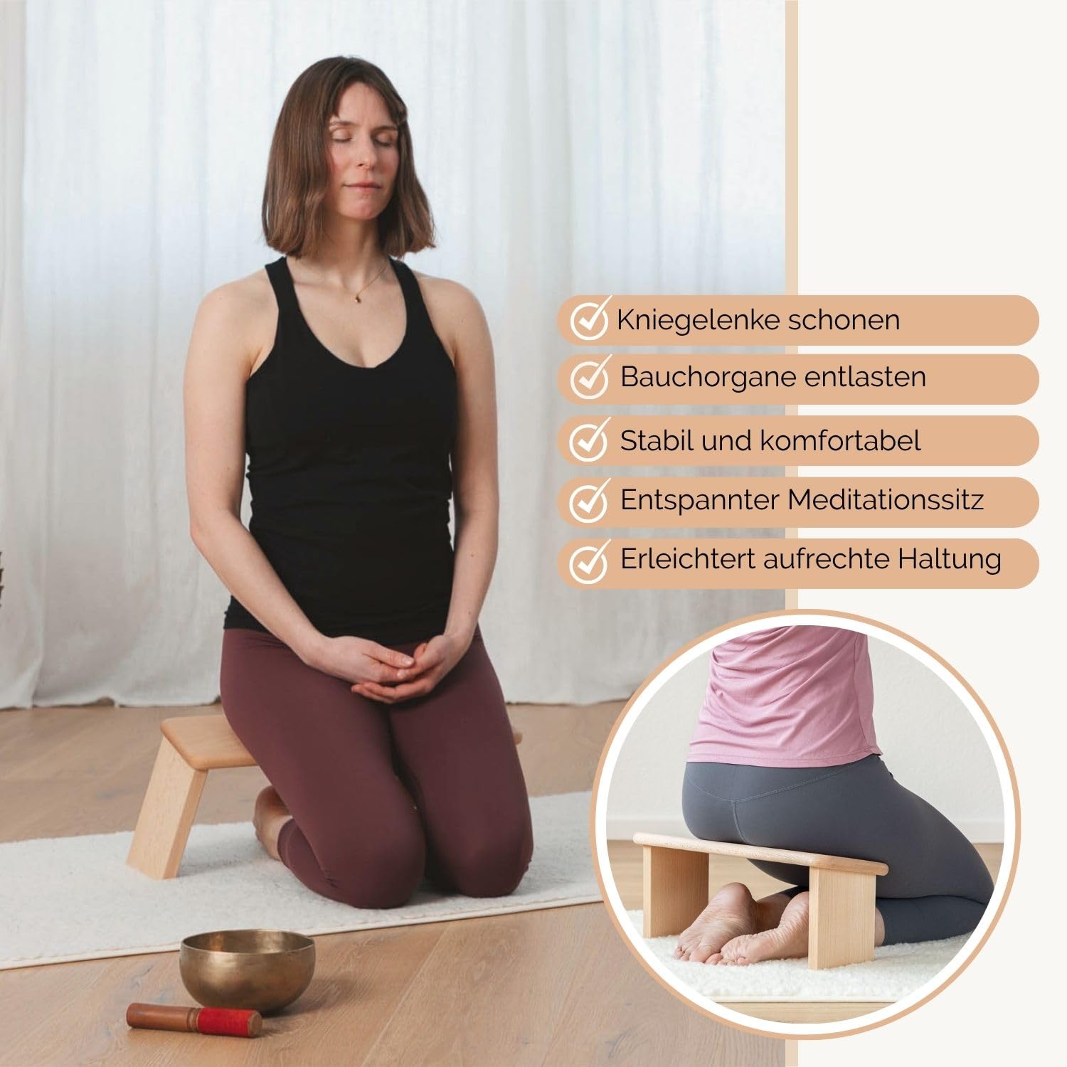 Bodhi Meditationsbank Klappbar | Yoga Hocker aus Holz | Kniesitz Medibank für eine Tiefe Meditation | Ergonomische Yoga Bank | Tragbarer Meditationshocker | Yoga Zubehör zum Knien | Lhasa