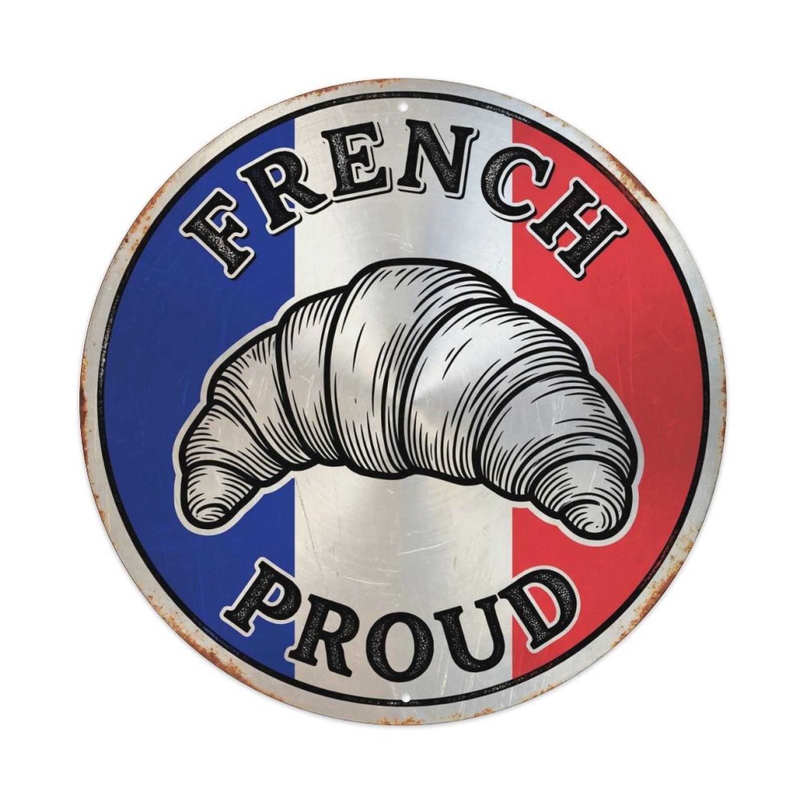 Olhnbad Style French Proud Croissant Cuisine Heritage Emblem Metal Tin Sign