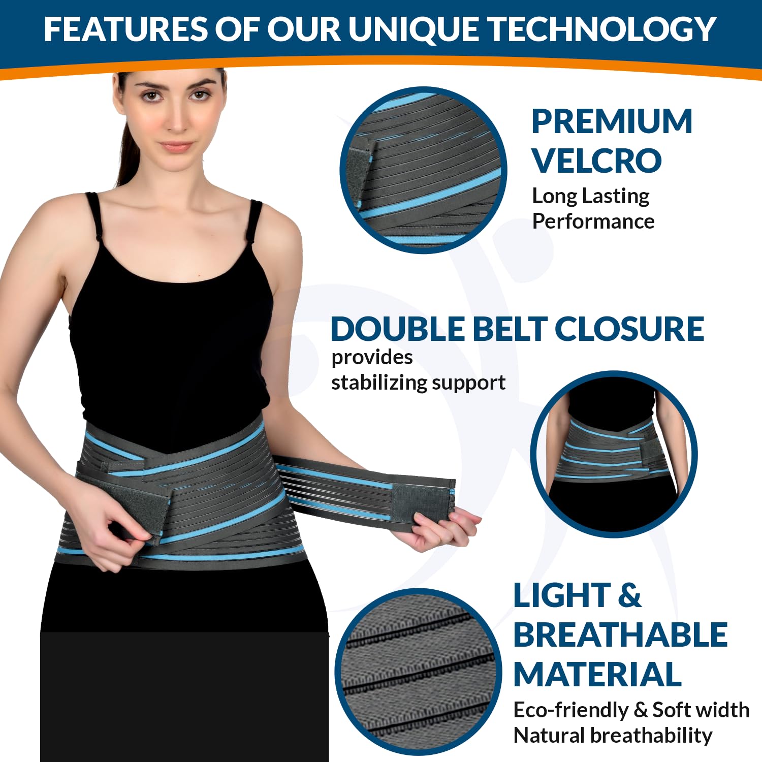 AccuSure Lumbo Support Belt: Ergonomic Design and Breathable Material for Men & Women - Lumbo Sacral Back Support for Comfortable and Effective Relief from Back Pain