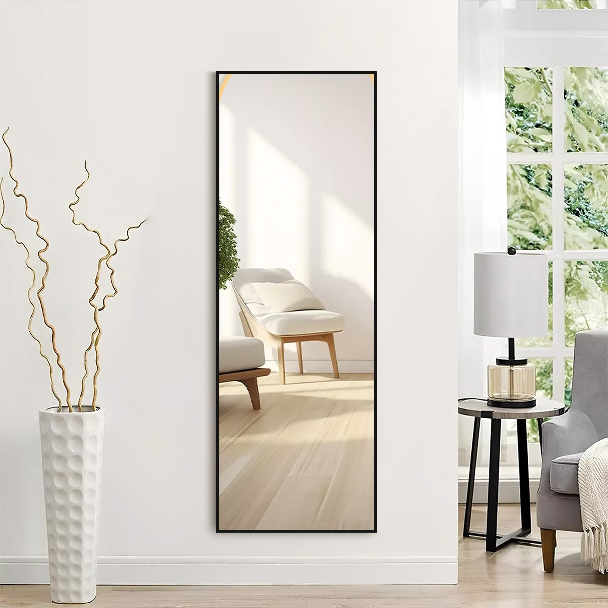 150 x 51 cm Hochwertiger Standspiegel mit Schwarzem PVC-Rahmen und Gehärtetem Glas, Ideal für Schlafzimmer, Wohnbereich, Flur oder Badezimmer