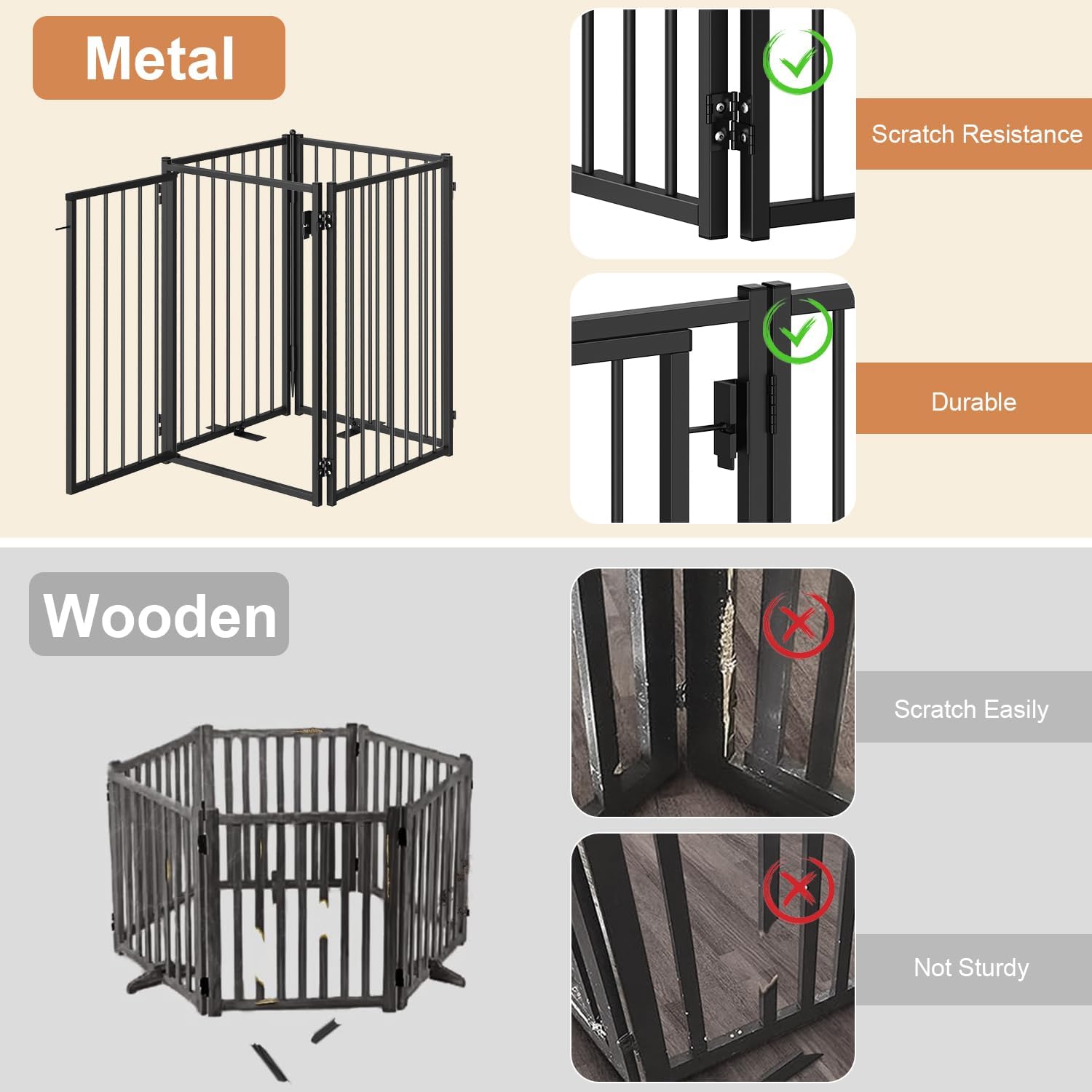 MOOACE Dog Gate Indoor, Pet Door Free Standing 80"Wx32''H, Tall Doggie Gate 4 Panel, Heavy Foldable Puppy Gate Drilling with 2 PCS Support Feet, Dog Fence for Doorways Extra wide for Stairs, Hallways