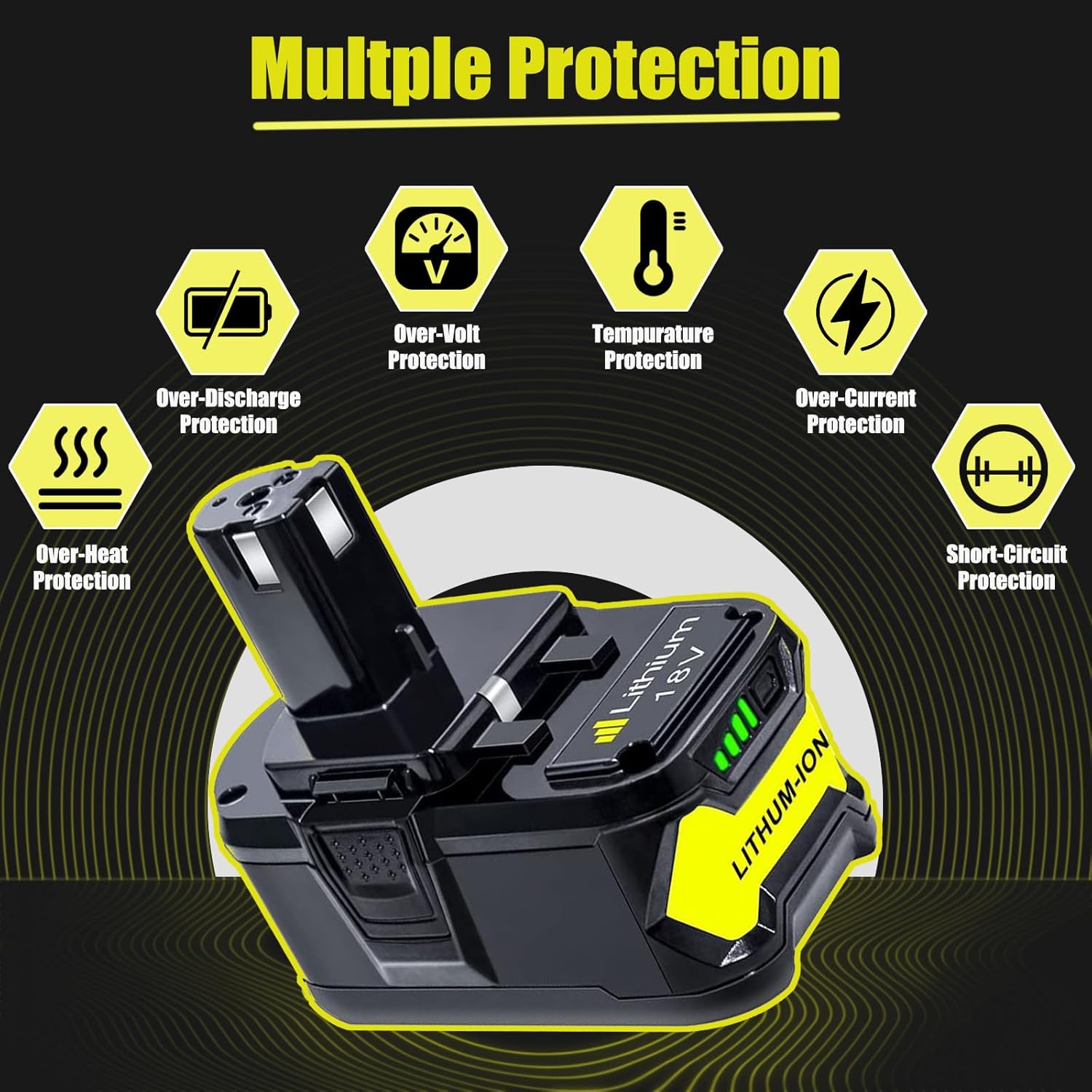 FSKE 2Pack 6.5Ah P108 Battery Replacement for Ryobi 18V Battery P108