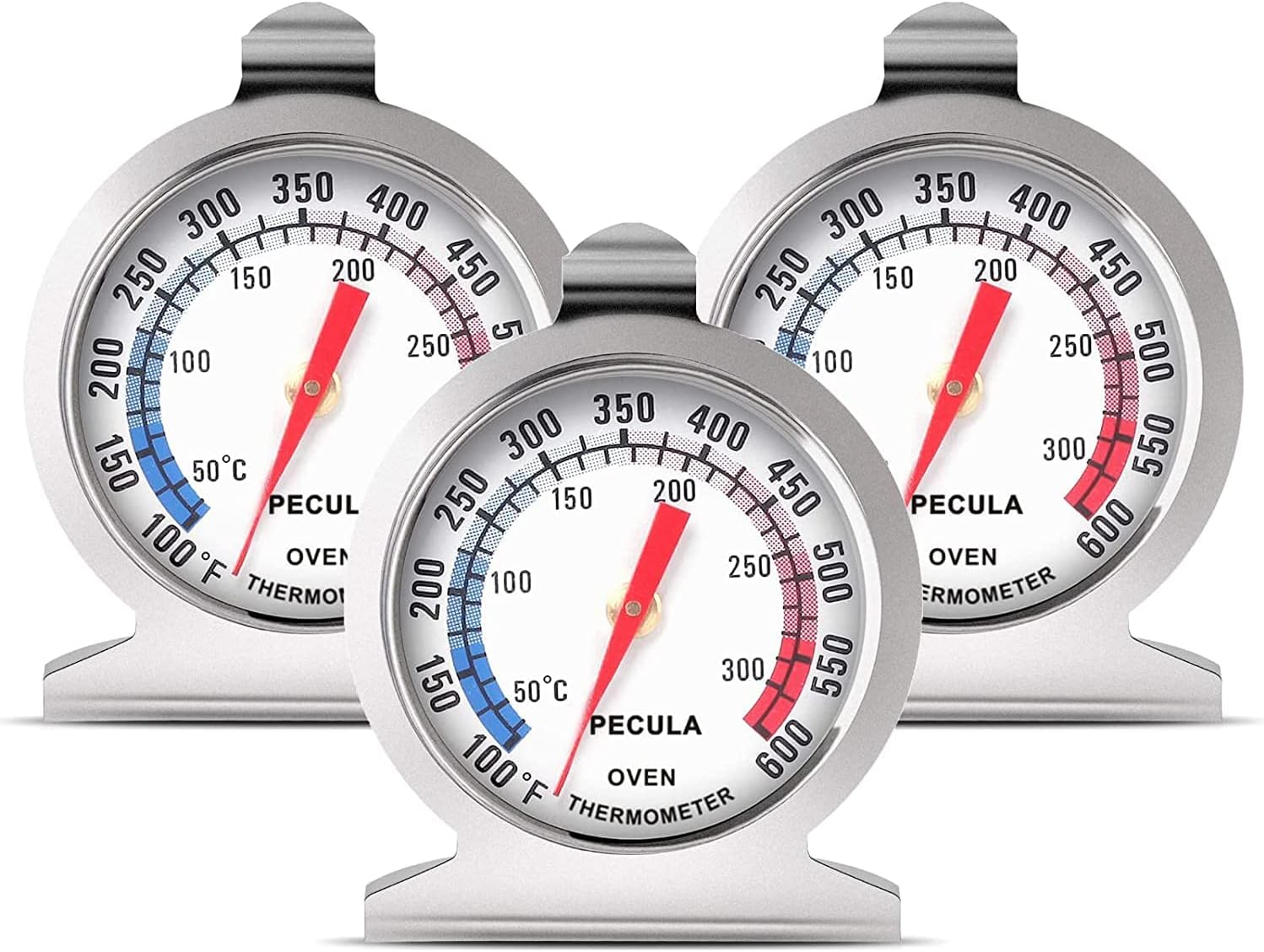 PECULA Oven Thermometer 3 Pack 50-300°C/100-600°F, Oven Grill Fry Chef Smoker Thermometer Instant Read Stainless Steel Thermometer Kitchen Cooking Thermometer