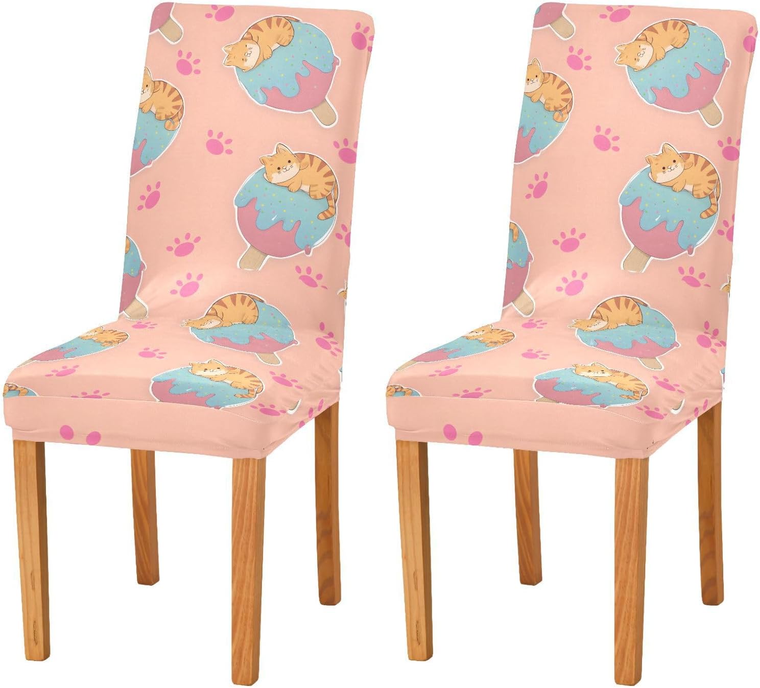 ALAZA Chair Covers for Dining Room, Ice Cream Cat Pattern Stretch Chair Cover Sets Chair Protector Removable Washable for Ktichen Restaurant Hotel