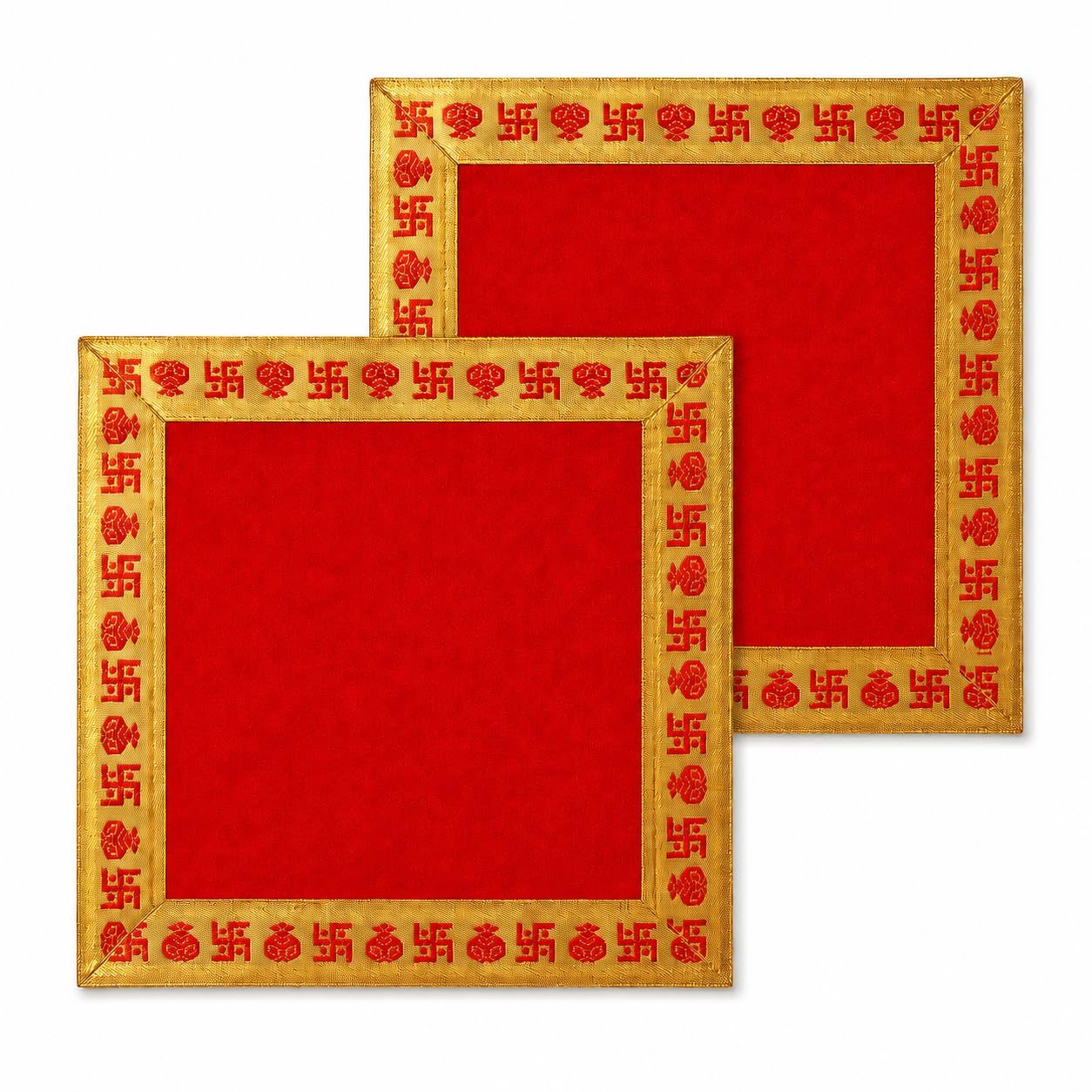 Puja Aasan for God Idol Red Velvet Gold Border Chowki Mat Packof 2 | Aasan for God Idol Sitting, Mandir Shelf, Puja Chowki Table and Home Temple Decoration-image-14