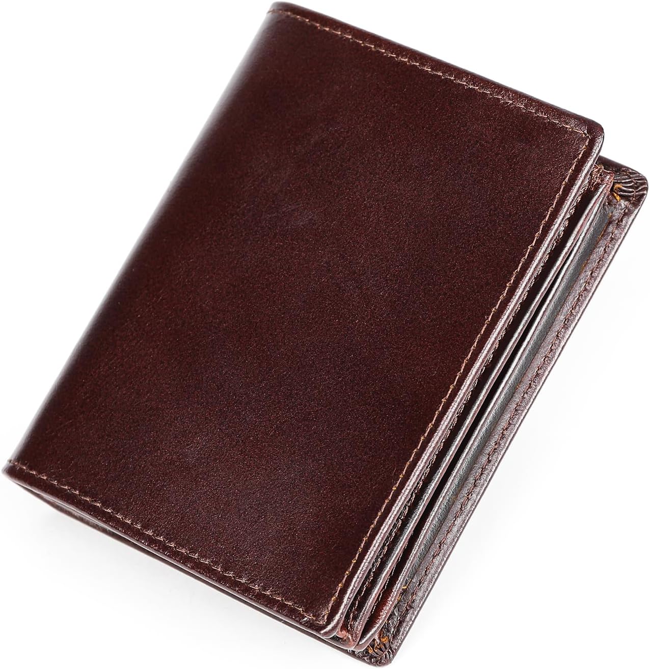 Mens Leather Bifold RFID Vertical Wallet Extra Large Capacity Card Holder with 16 Slots and ID Window