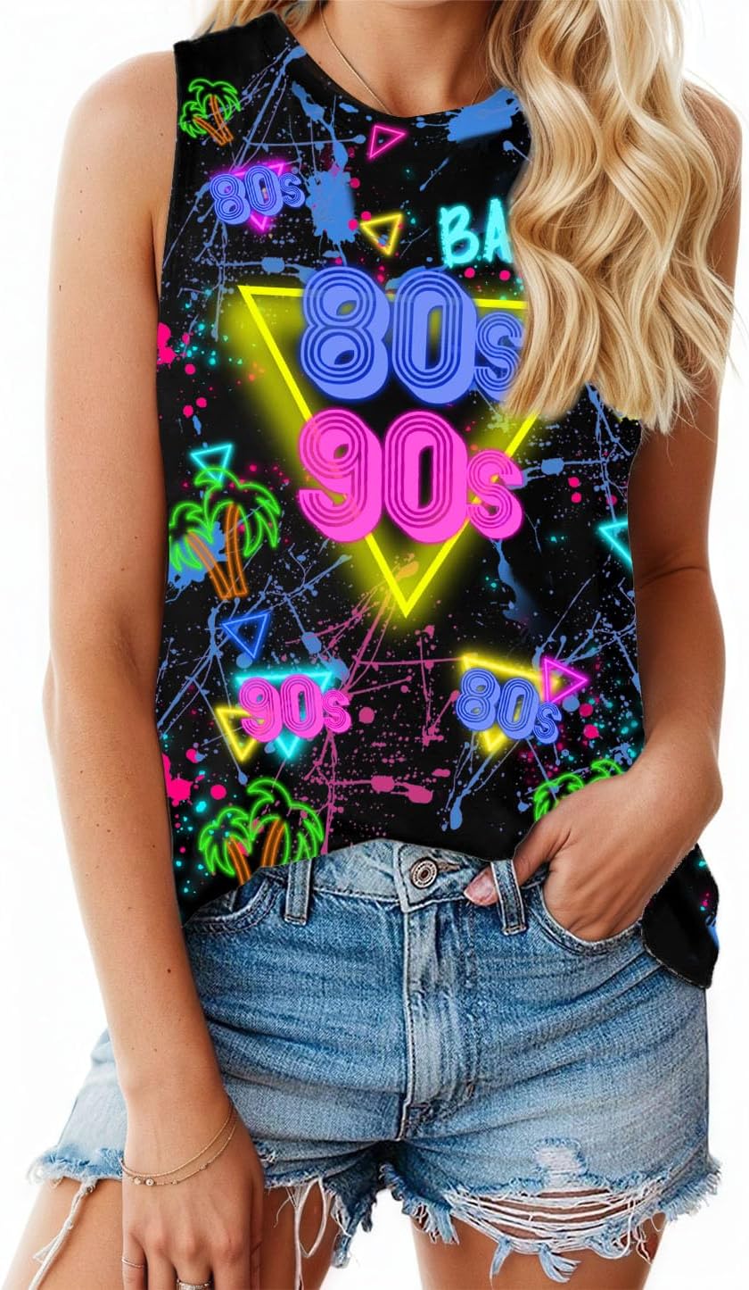 80s Outfit for Women 90s Outfits Neon Tank Tops 1980s Themed Party Outfits Vintage Nostalgia Gifts