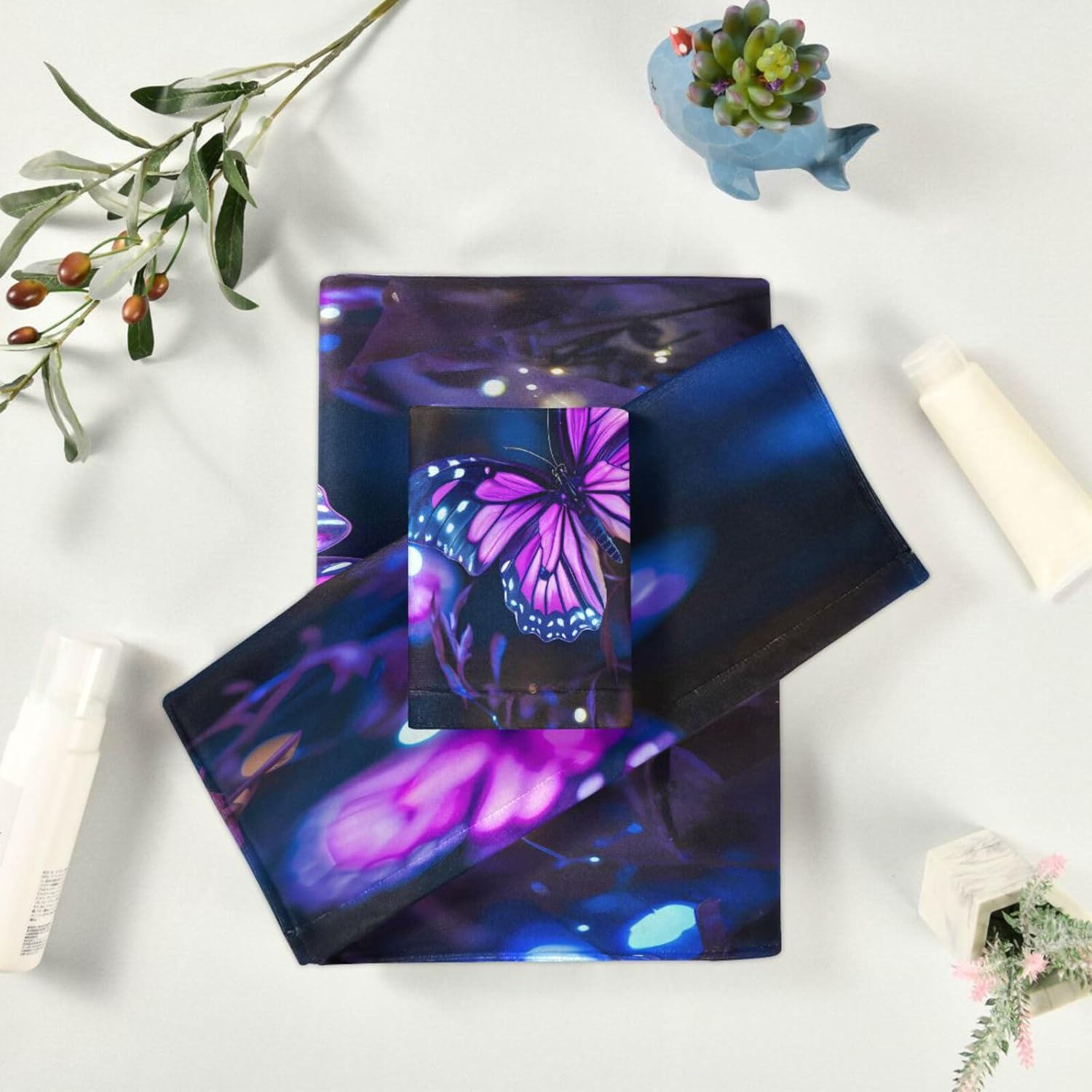 ALAZA Butterflies (3) Bath Towel Set Luxury Decorative Set of 3, 1 Bath Towel 1 Hand Towel 1 Washcloth Soft Multipurpose for for Bathroom Hotel Gym Yoga Spa