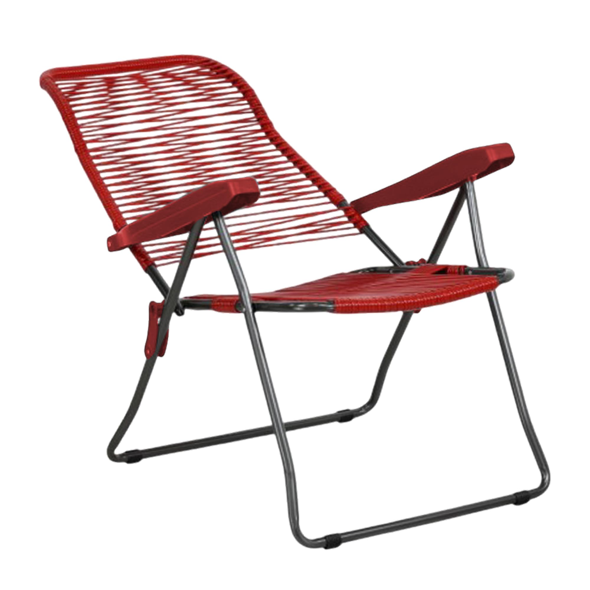 Sicignano Sedia Sdraio Lipari Pieghevole da Esterno, PVC Colorato su Telaio in Acciaio, 5 Posizioni Reclinabili, 62x64x105 cm (Rosso)