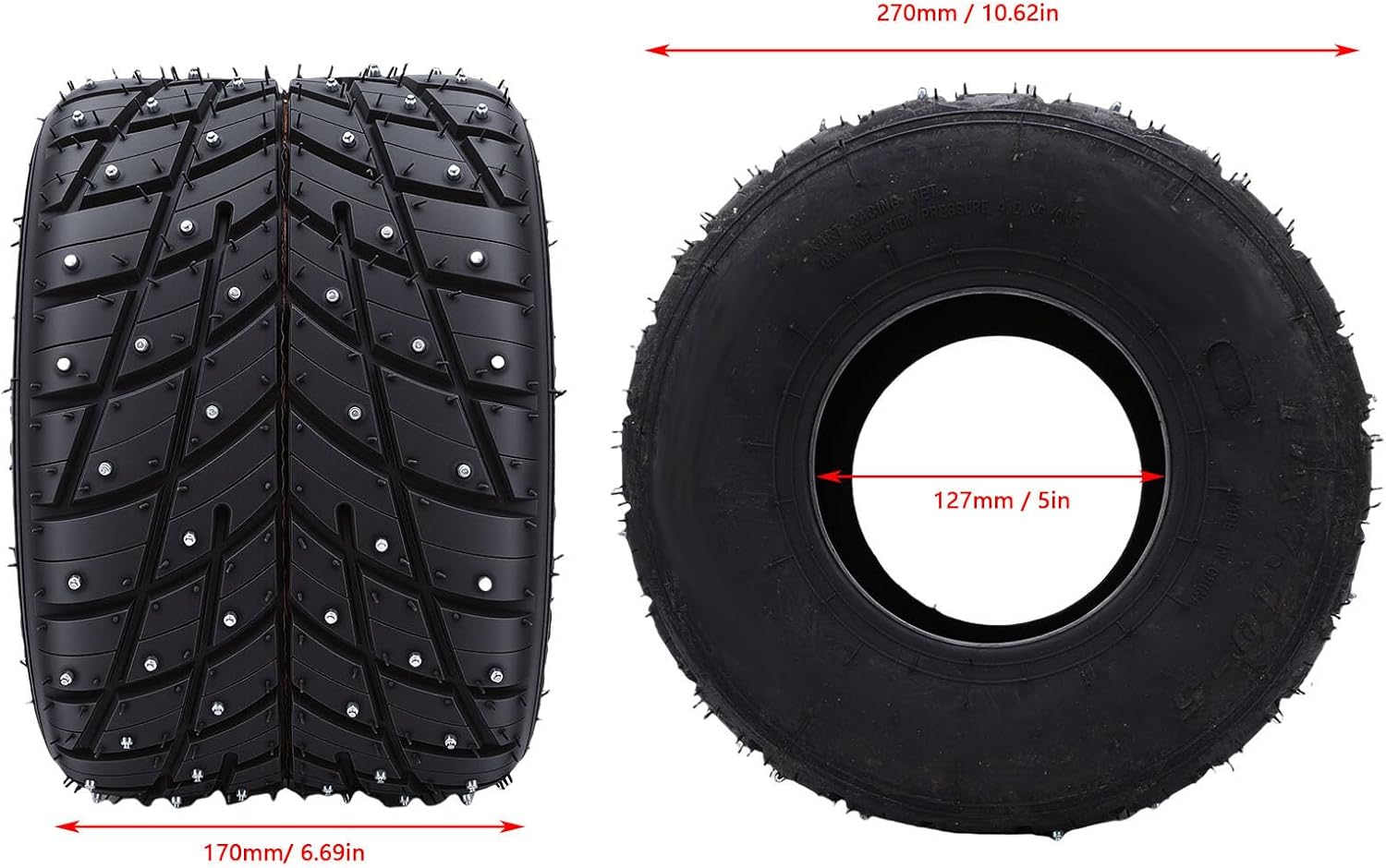 Luocute 11x7.10-5 Tire, Anti Slip Rubber Go Kart Vacuum Tubeless Snow Tire with Anti Skid Nails for Drift Trikes and Go Karts