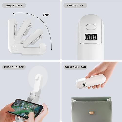 Miniatura 2 de Mini ventilador de mano, ventilador portátil 3 en 1 de 2000 mAh, ventilador a batería con pantalla LED como soporte para teléfono, ventilador de