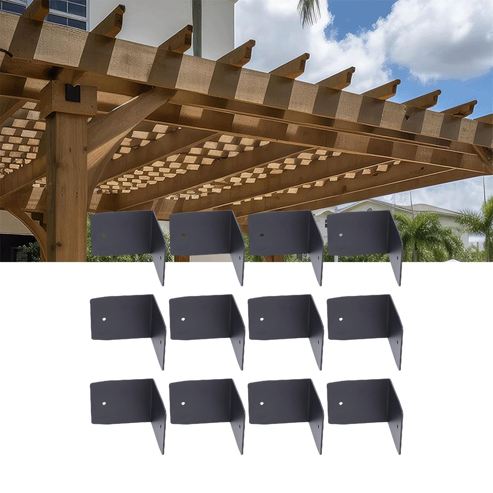 Clip per Travi Nere Durevoli per Travi in ​​legno, Viti in Acciaio Zincato da 12 Pezzi Incluse per Supporto per Pergola e Travetto (A. Hanash)