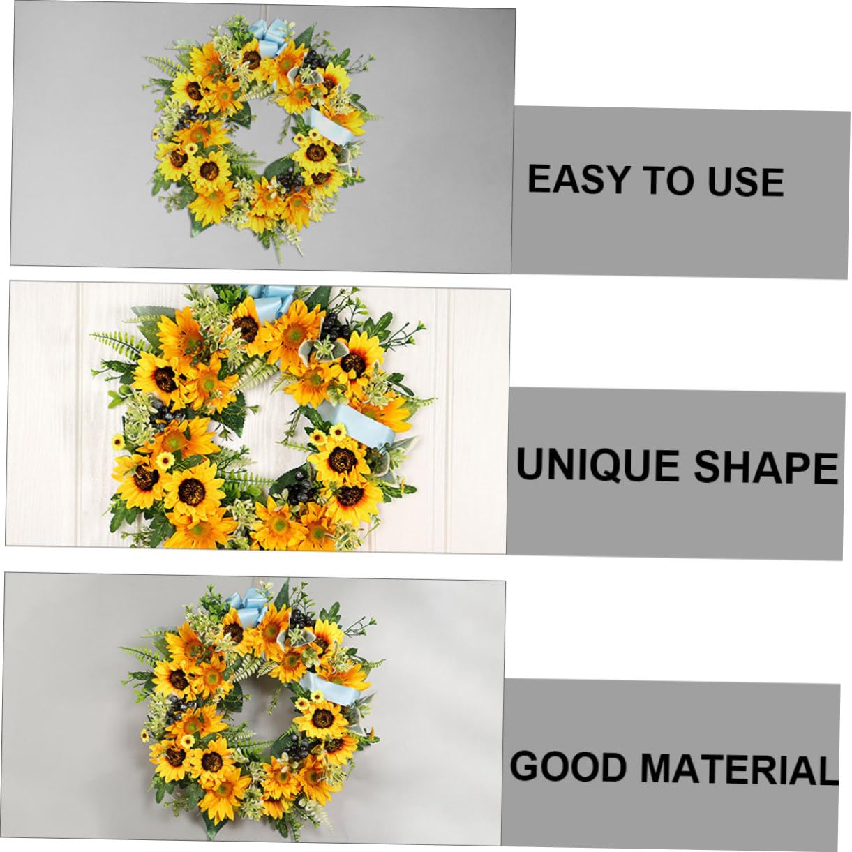 ULTECHNOVO Couronne de Tournesols Artificiels, Guirlande Décorative 1 Pièce