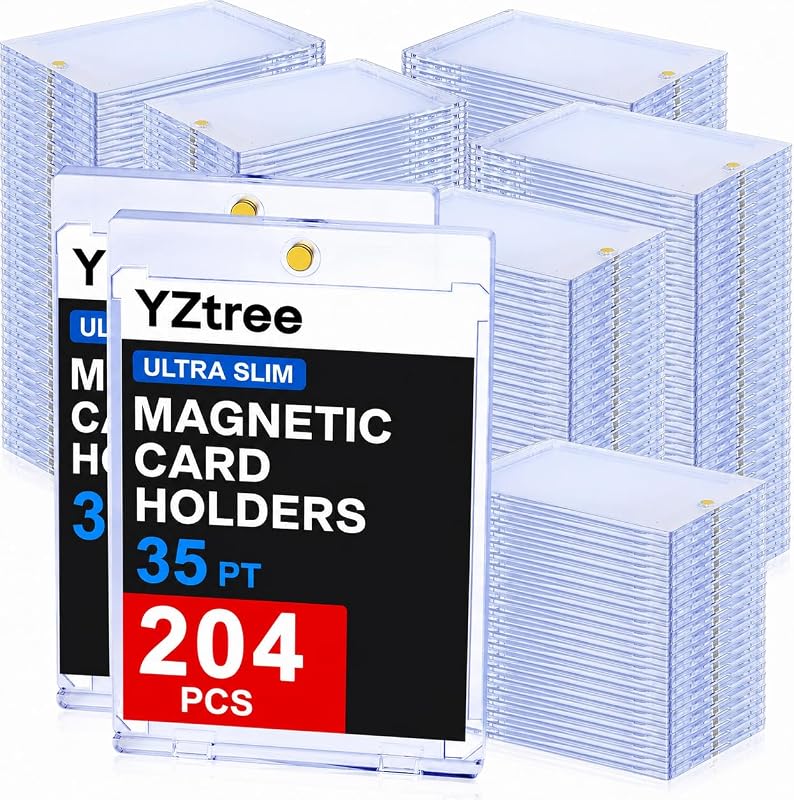 204ct Magnetic Trading Card Holders: 35pt One Touch Card Holder, U-V Protection Hard Plastic 35 PT Magnetic Cards Case for Sports Game, Football, Baseball Cards - Ultra Slim | U-V Protection Hard Plastic 35 PT Magnetic Cards Case for Sports Game, Football, Baseball Cards - Ultra Slim