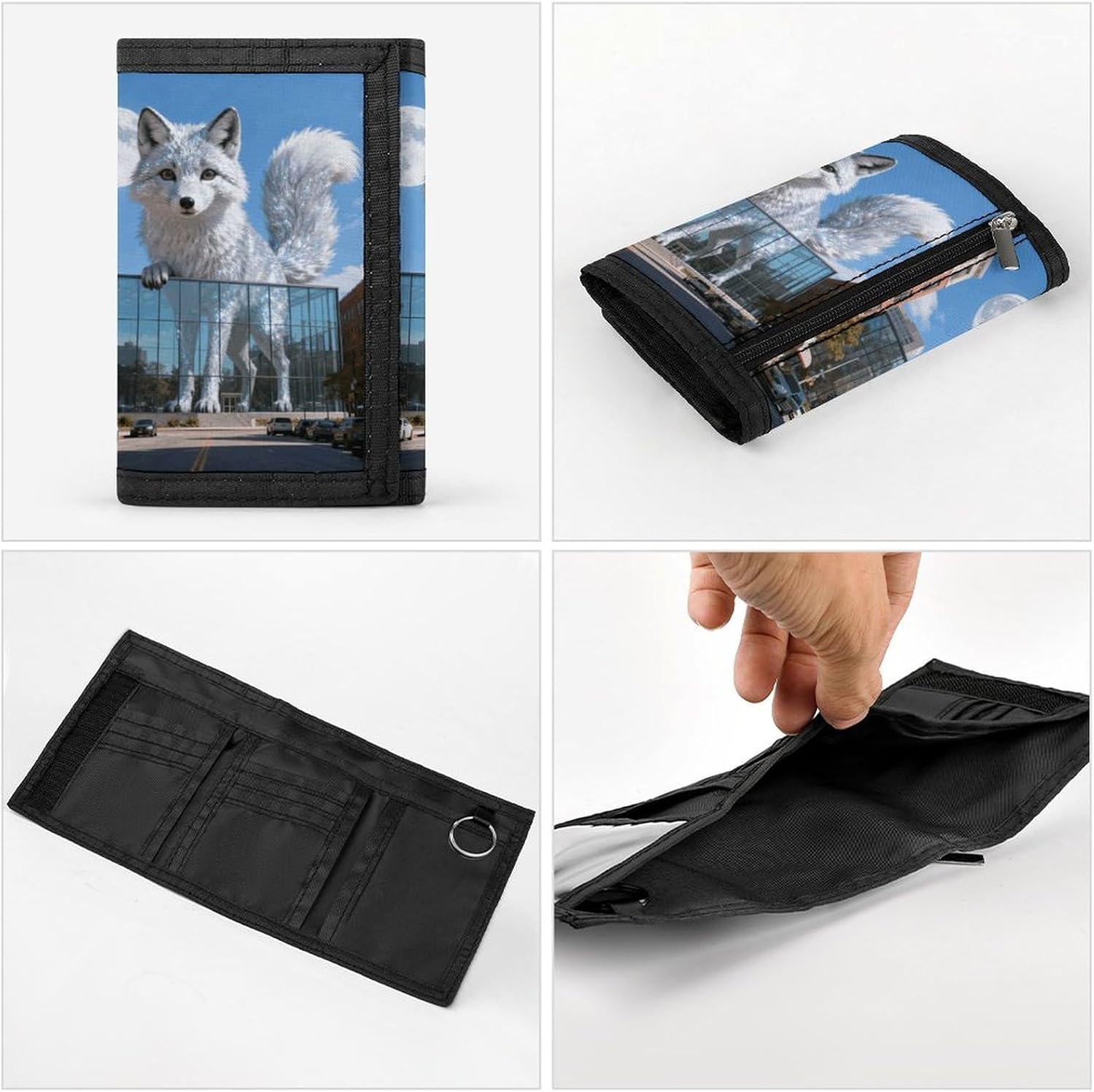 Silver Fox Trifold Wallet with Id Window 8 Card Slots Slim Security Wallet Card Cash Coin Holder Outdoor Travel Modern Fashion Purse Gifts for Men Women image 5