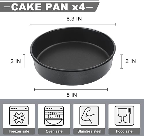 Miniatura 2 de E-far Molde para pasteles de 8 pulgadas, 4 moldes redondos antiadherentes para hornear pasteles para bodas, cumpleaños, pasteles de capas, núcleo de
