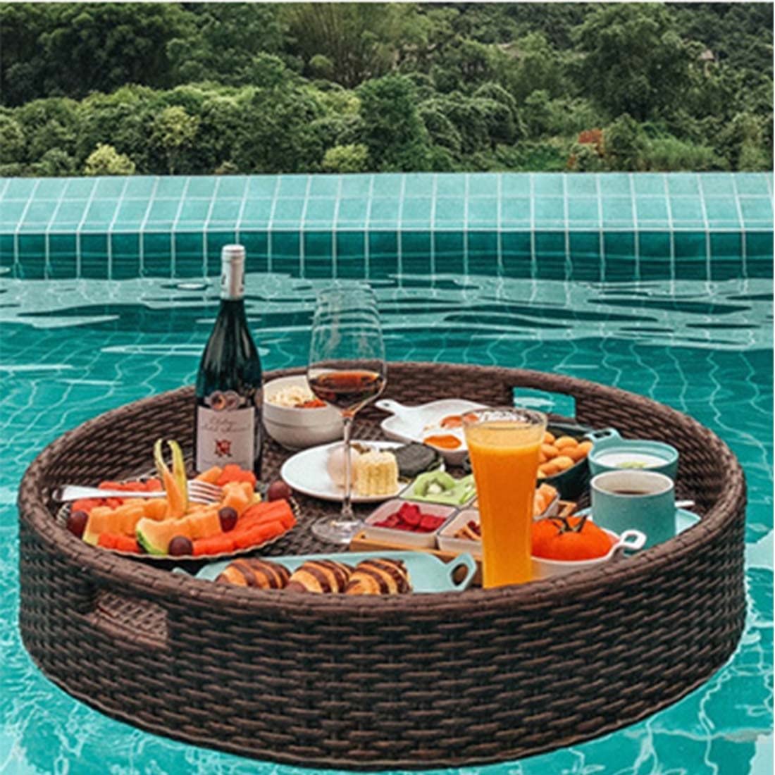 Floating Pool Tray Waterproof & Outdoor Serving Tray for Food Perfect for Parties & BBQs Summer Pool Accessories (Marrón 60CM)