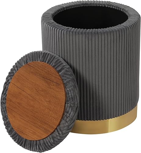 Miniatura 12 de Joveco Boucle - Otomana redonda de almacenamiento con tapa extraíble, taburete pequeño tapizado acolchado para sala de estar, dormitorio, Blanco