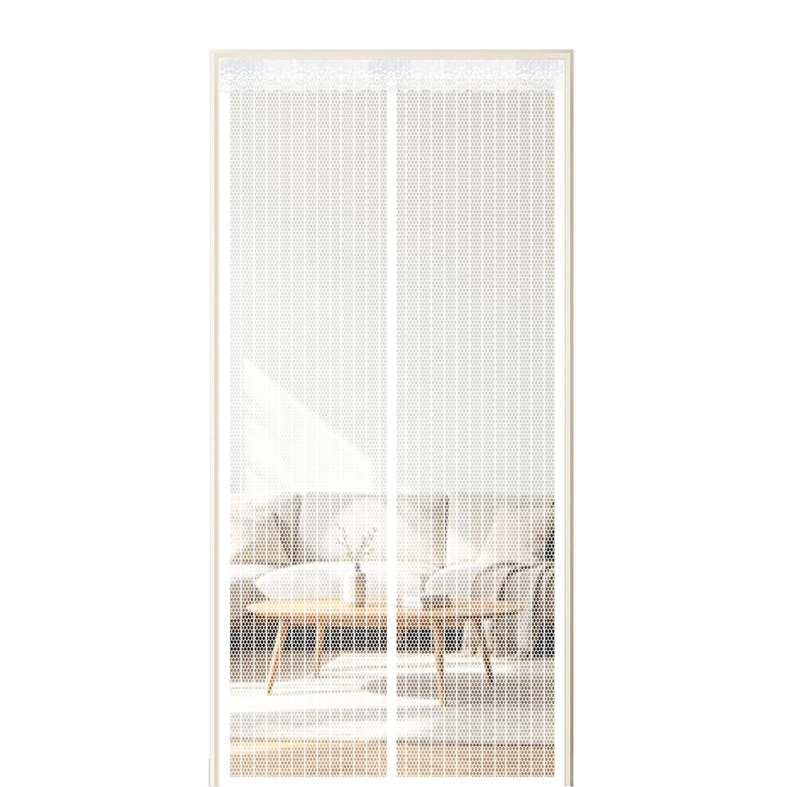 Screen Door 210 x 265 cm Self Sealing Powerful Magnets Patio Door Nets with Magnets with Powerful & Full Frame Magic Tape Suitable for Patio Doors Balcony Bedroom, White