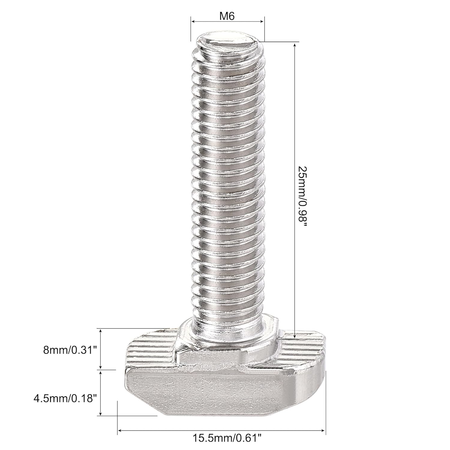 M6x25mm T-Slot Drop-in Stud Sliding Bolt Screw Carbon Steel for 30 Series Aluminum Profile 5pcs