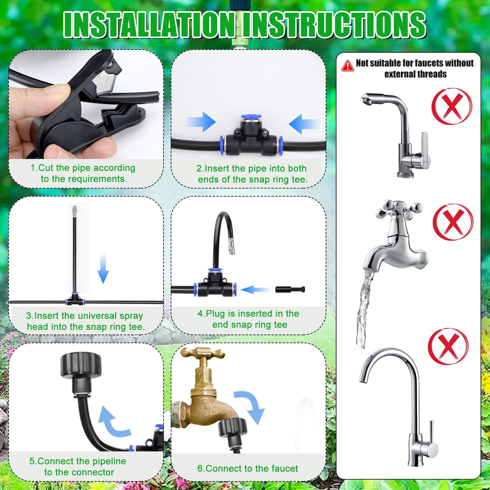 Bewässerungssystem Garten bewässerung 20M Gartenbewässerungssysteme Tropfbewässerungssystem gewächshaus, 25 Directional Brass Spray Nozzles für Outdoor-Nebelkühlsystem, Landschaft, Pflanzen