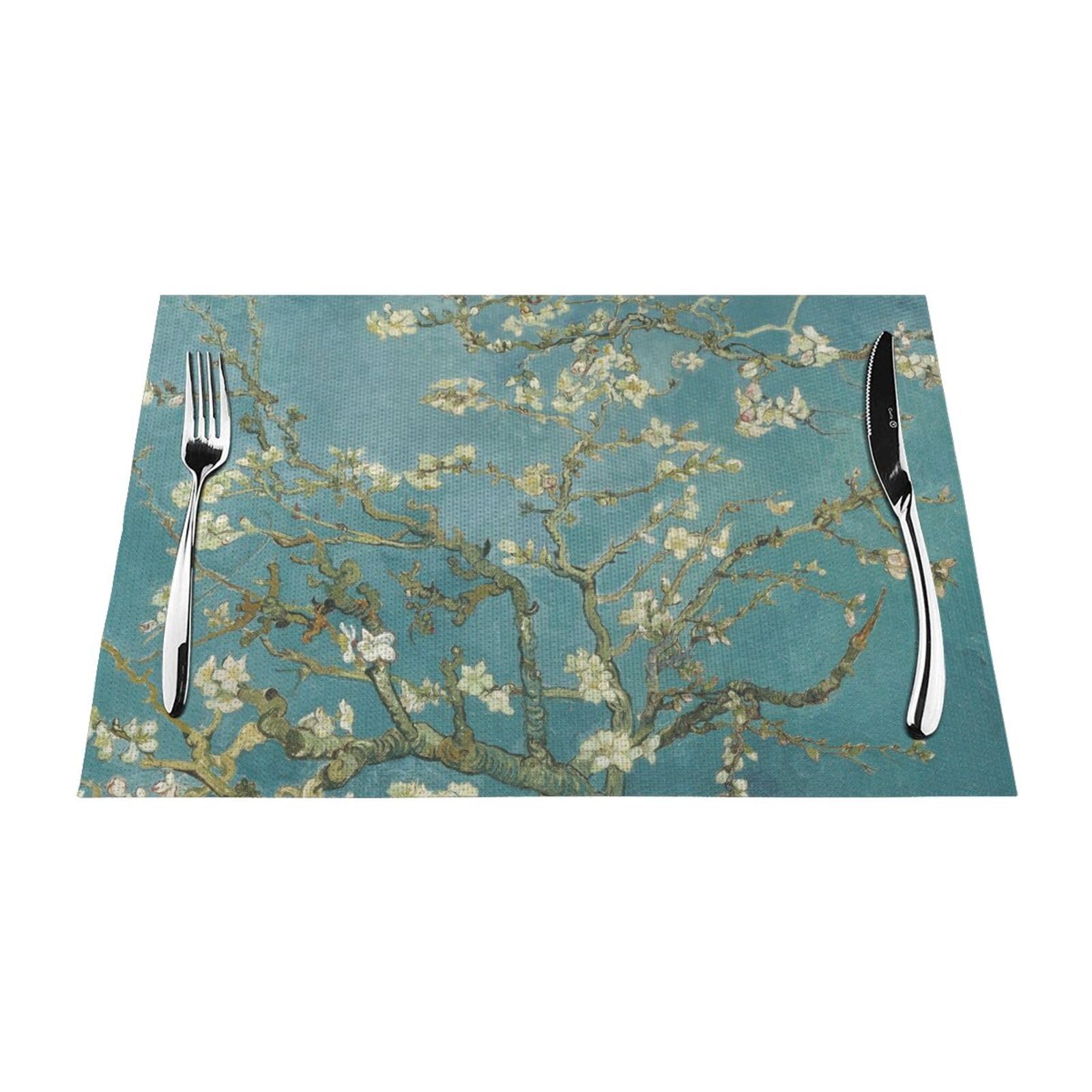 PVC Placemat Set of 1 PCS, 45x30 CM, almond blossom Printed Non-Slip Heat Resistant Place Mats for Kitchen Dining Table Indoor Outdoor