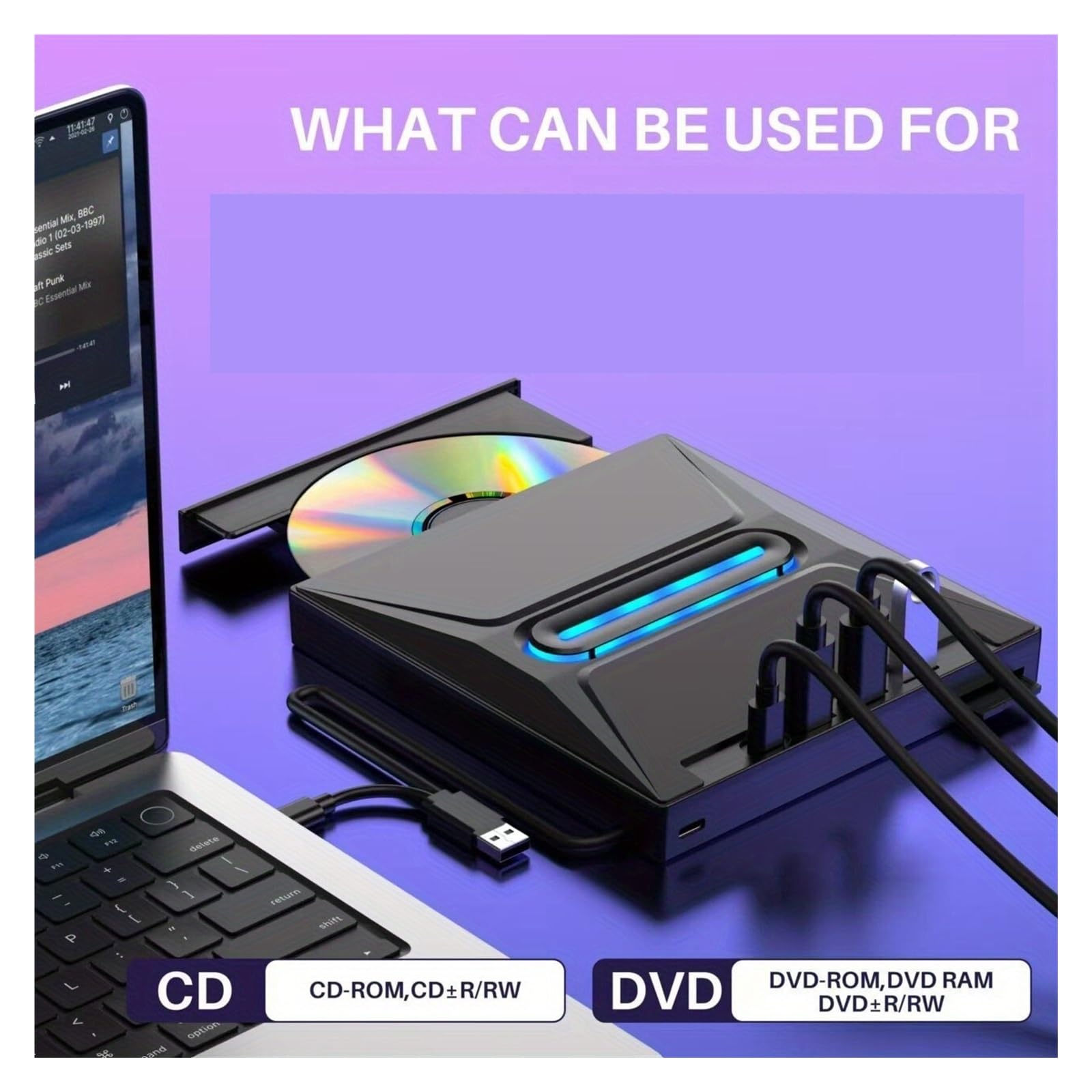 DVD-Player, Multifunktionaler externer Blu-Ray-DVD-CD +/-RW-Brenner mit SD-Kartenleser und optischem Hub-Co-Laufwerk(Blu Ray Burner)