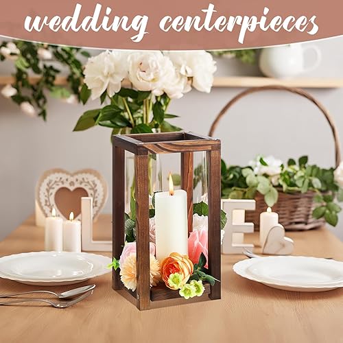 Miniatura 6 de Geetery 4 portavelas decorativos de madera para boda, centro de mesa, decoración de mesa de boda, decoración de mesa de boda, granero de campo,