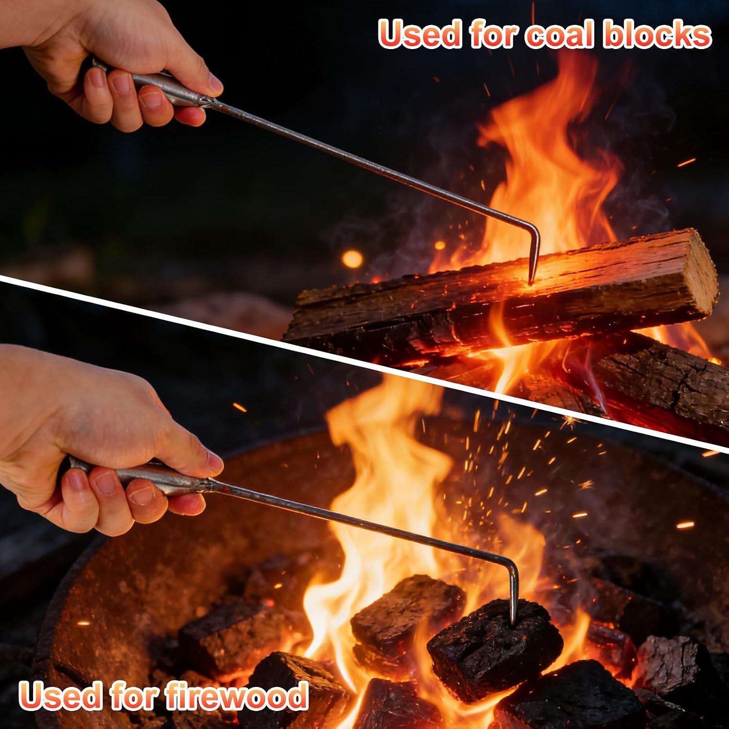 VALICLUD Iron Fireplace Poker with Long Handle and Detachable Hook