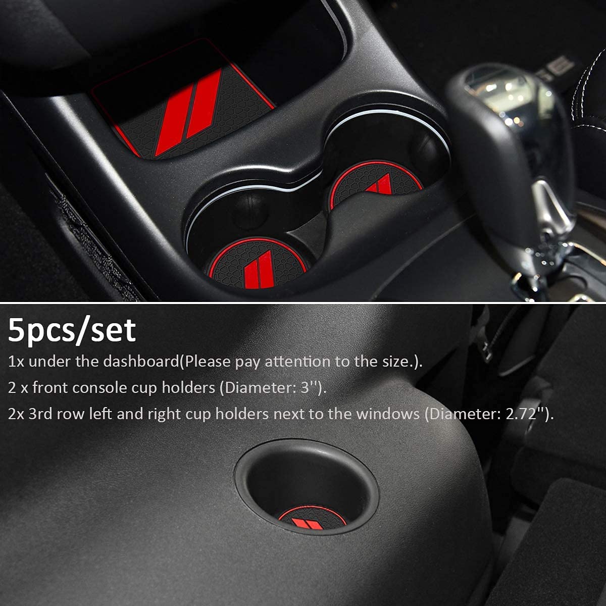 Auprite Anti Dust Mats for Dodge Journey 2011-2022 Custom fits Cup Holder Liners Mats Center Console Liners(5Pcs Set,Red Trim)
