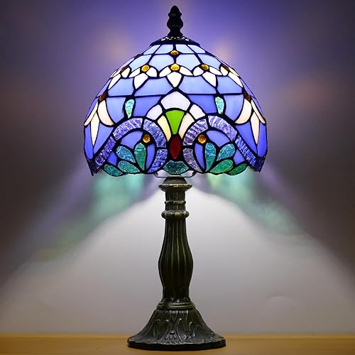 Pequeña lámpara Tiffany Mini lámpara de mesa de vitral, lámpara de acento de mesita de noche, memoria, condolencias de 8 x 14.5 pulgadas (estilo